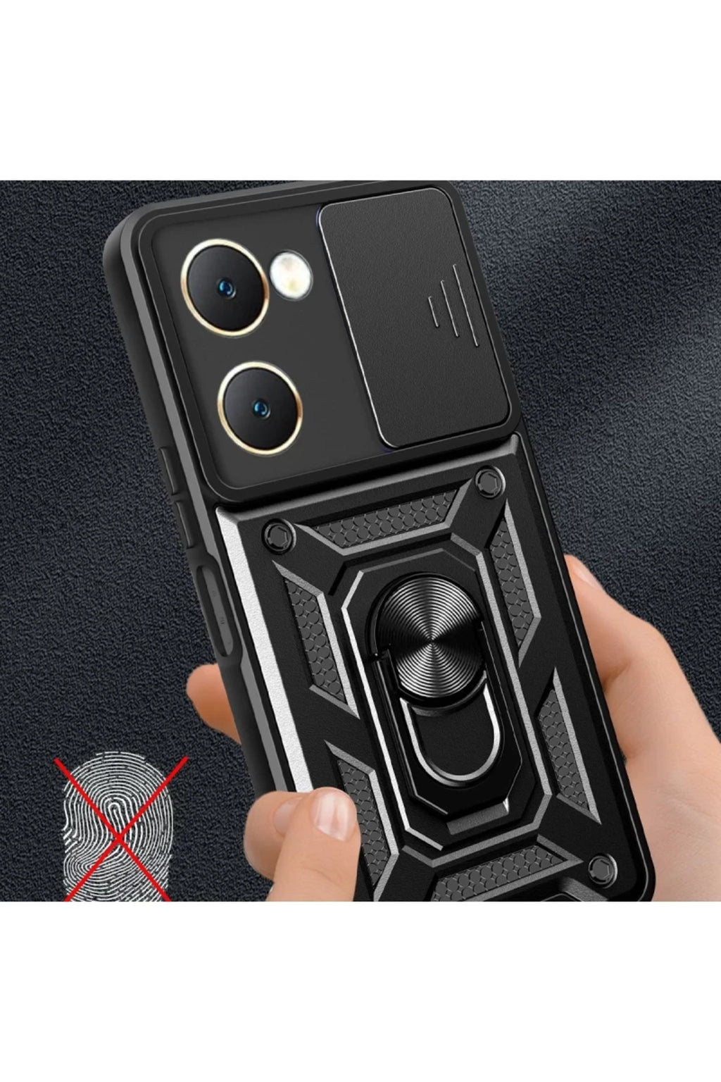 Vivo Y18 Uyumlu Kılıf Pars Lens Yüzüklü Silikon - Siyah