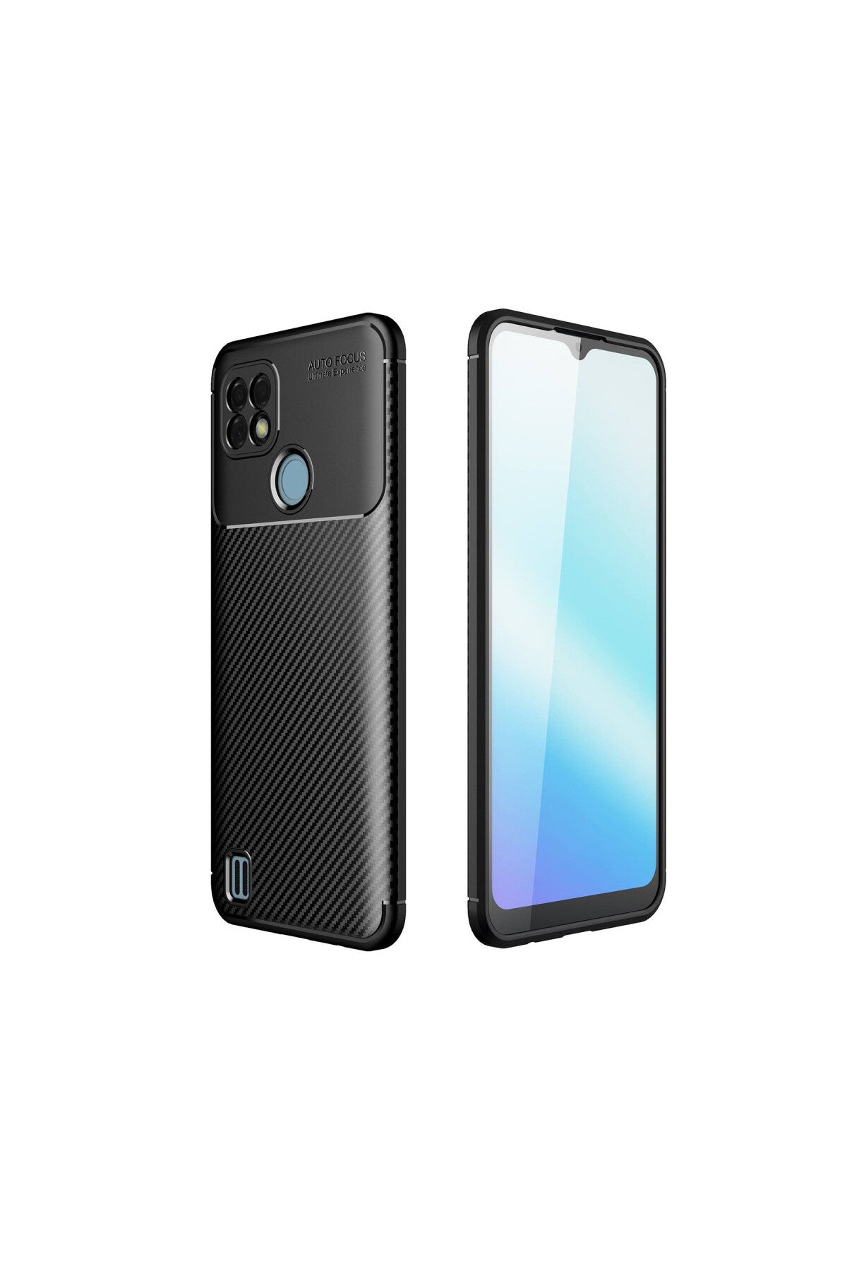 Realme C21 Uyumlu Kılıf Auto Focus Karbon Kapak - Siyah
