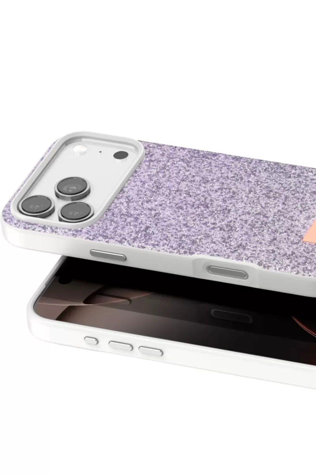 Onegif Apple iPhone 17 Pro Uyumlu Bright Simli Kapak - Lila
