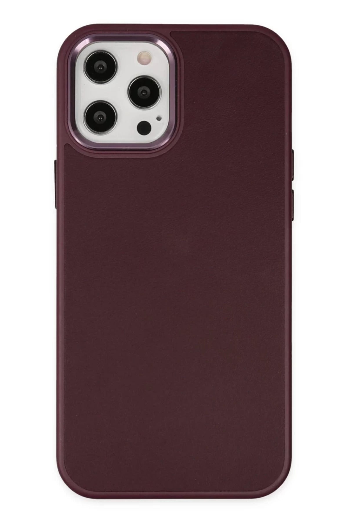 Apple iPhone 12 Pro Max Uyumlu Kılıf Asya Deri Silikon - Mürdüm