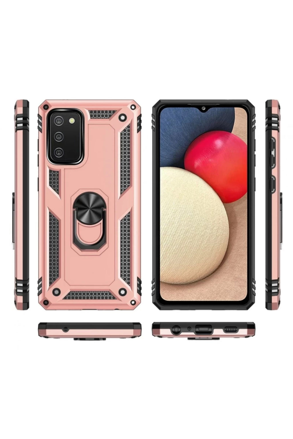 Samsung Galaxy A03S Uyumlu Kılıf Sofya Yüzüklü Silikon Kapak - Rose
