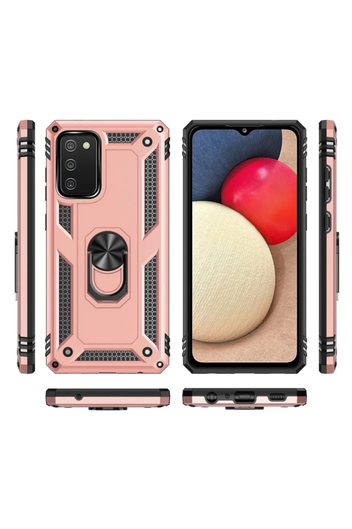 Samsung Galaxy A03S Uyumlu Kılıf Sofya Yüzüklü Silikon Kapak - Rose