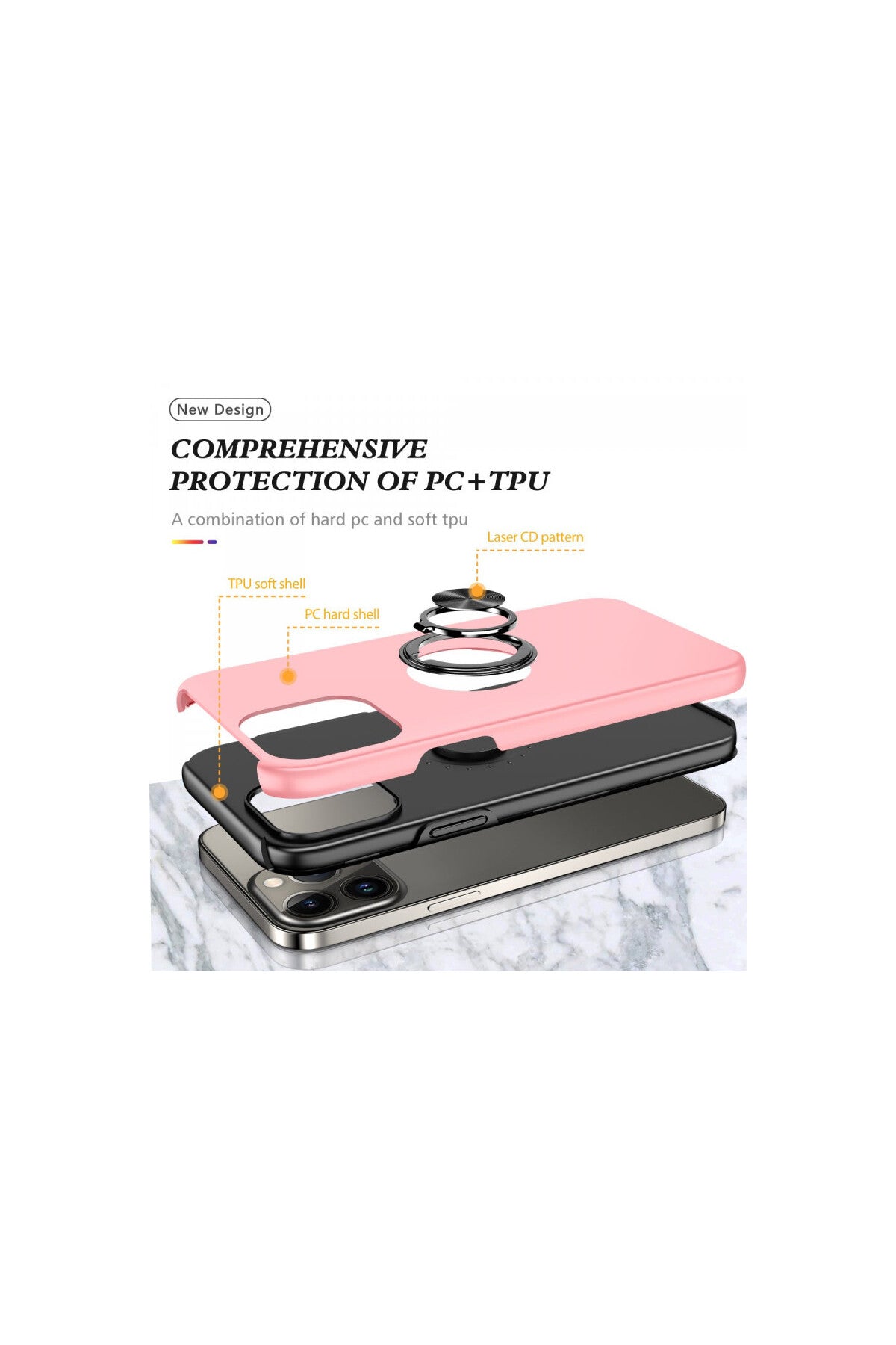 Apple iPhone 13 Pro Max Uyumlu Kılıf Elit Yüzüklü Kapak - Pembe