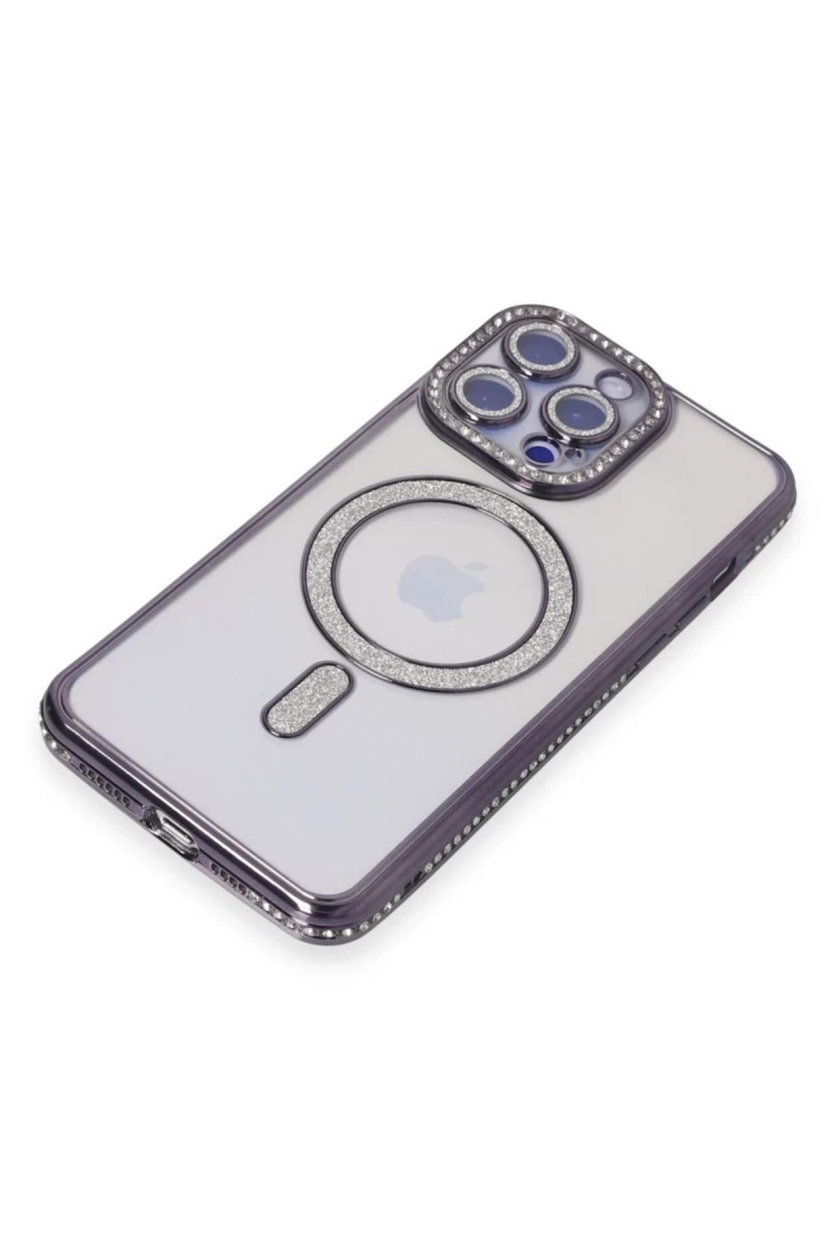 Apple iPhone 15 Pro Max Uyumlu Kılıf Joke Simli Magneticsafe Kılıf - Derin Mor