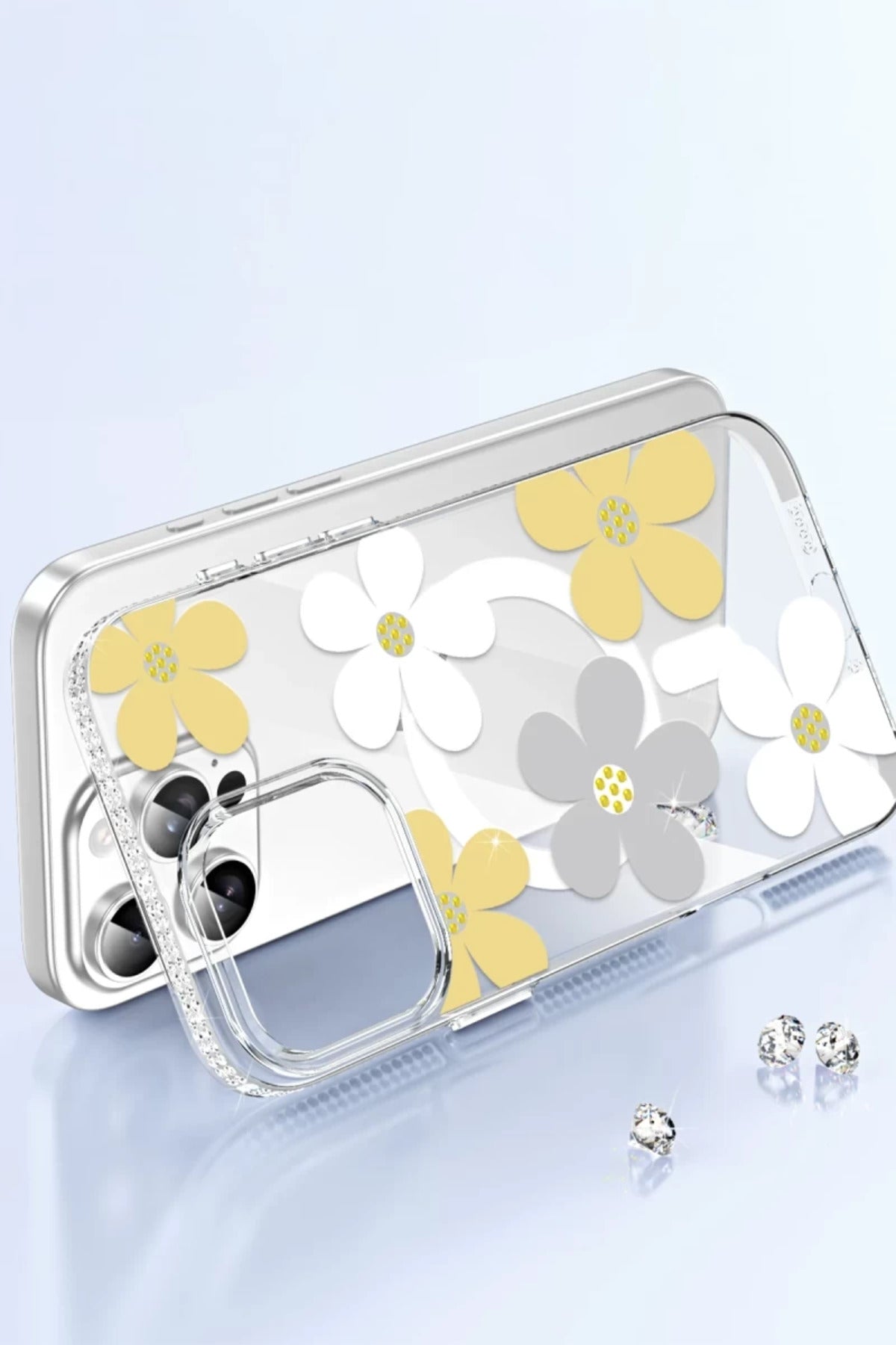 Joko Apple iPhone 15 Pro Uyumlu Floral Magsafe Kapak - Beyaz
