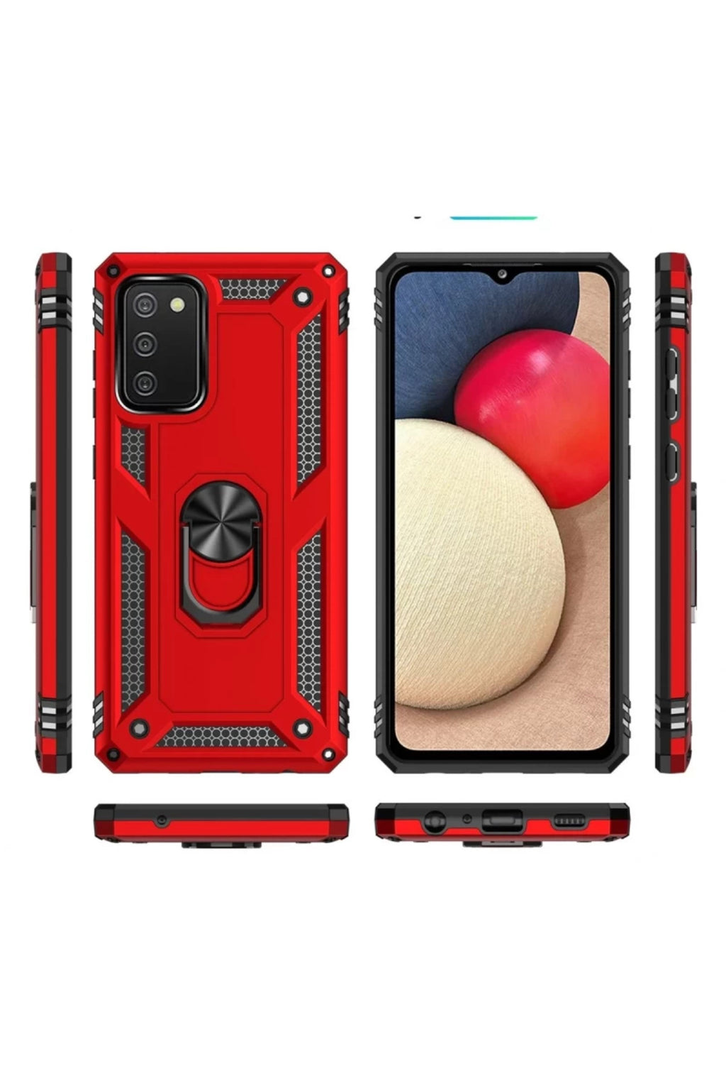 Samsung Galaxy A03S Uyumlu Kılıf Sofya Yüzüklü Silikon Kapak - Kırmızı