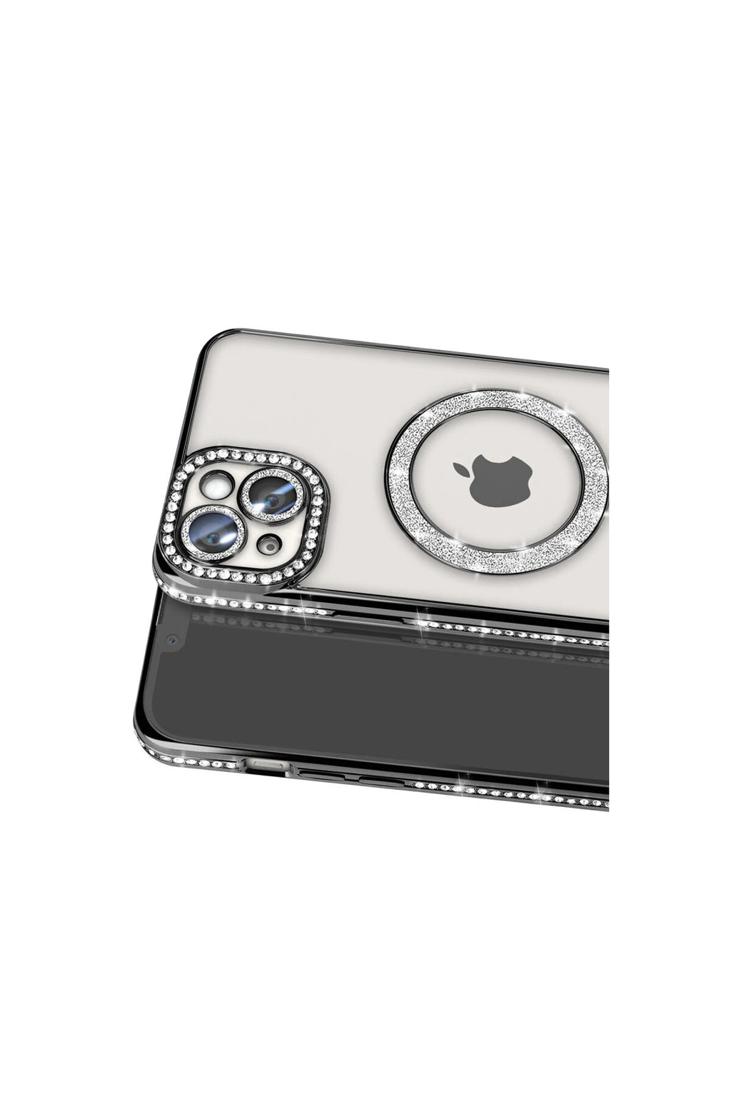 Apple iPhone 15 Uyumlu Kılıf Joke Simli Magneticsafe Kılıf - Siyah