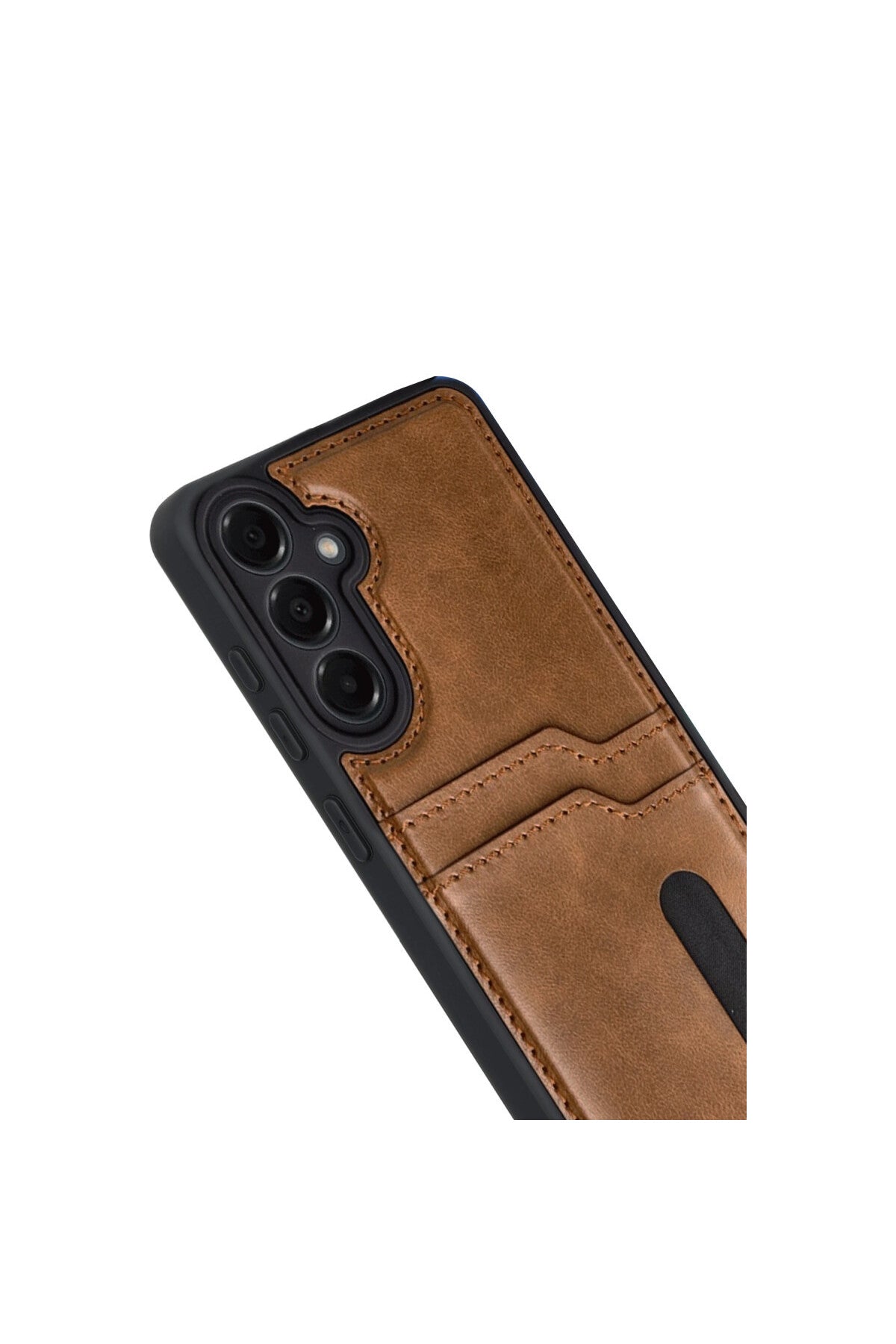 Samsung Galaxy A17 5G Uyumlu Sara Kartvizitli Deri Kılıf - Taba