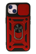 Apple iPhone 14 Uyumlu Kılıf Pars Lens Yüzüklü Silikon - Kırmızı