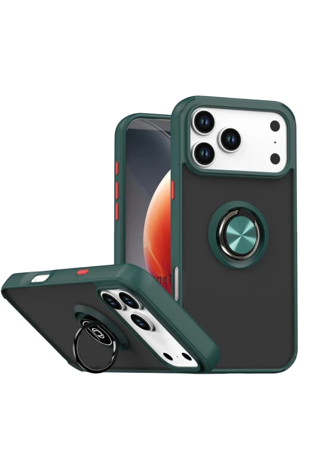 Apple iPhone 17 Pro Uyumlu Montreal Yüzüklü Silikon Kapak - Yeşil