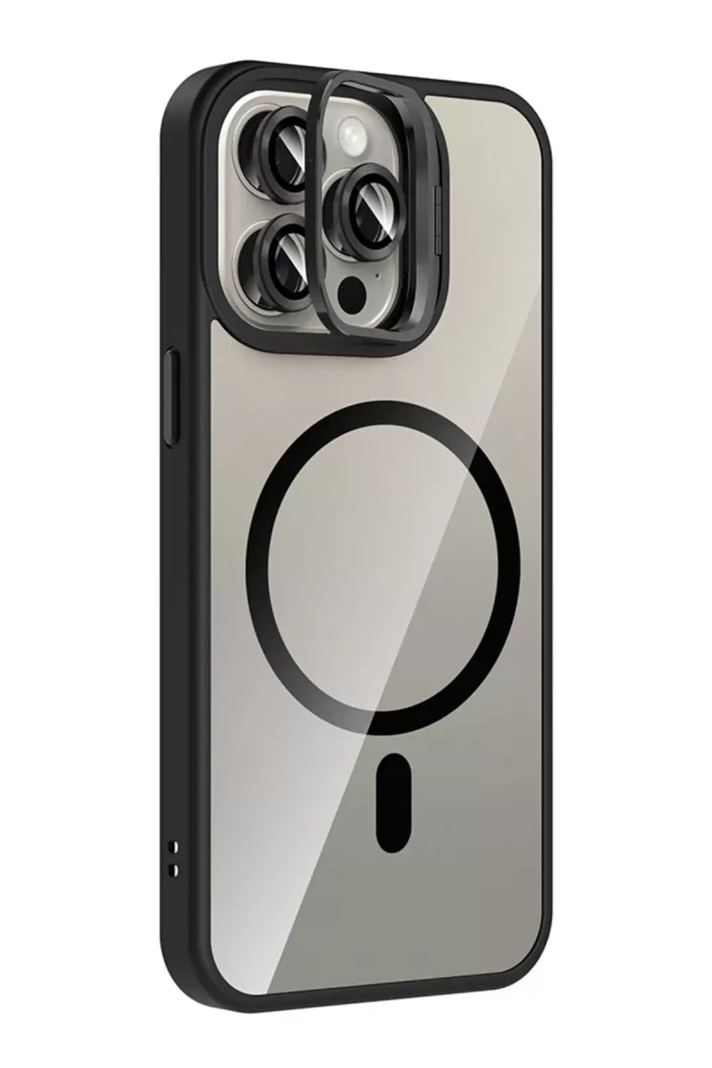 Joko Apple iPhone 15 Pro Max Uyumlu Remim Lensli Magsafe Standlı Kapak - Siyah