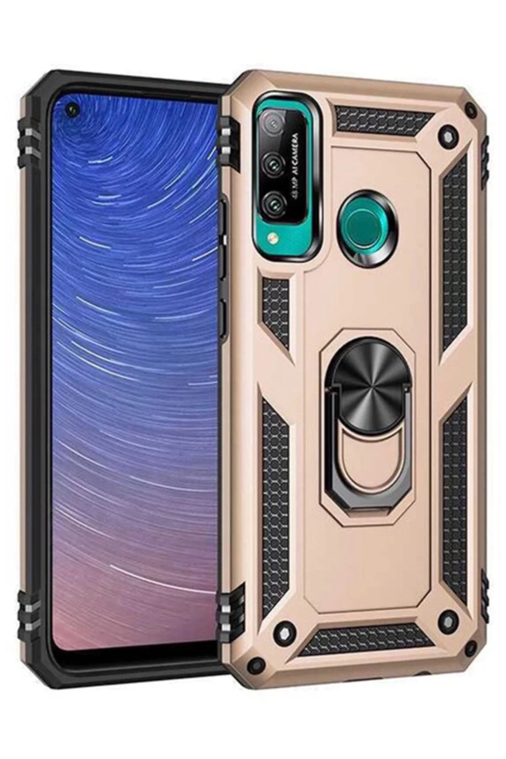 Huawei P40 Lite Uyumlu E Kılıf Sofya Yüzüklü Silikon Kapak - Gold