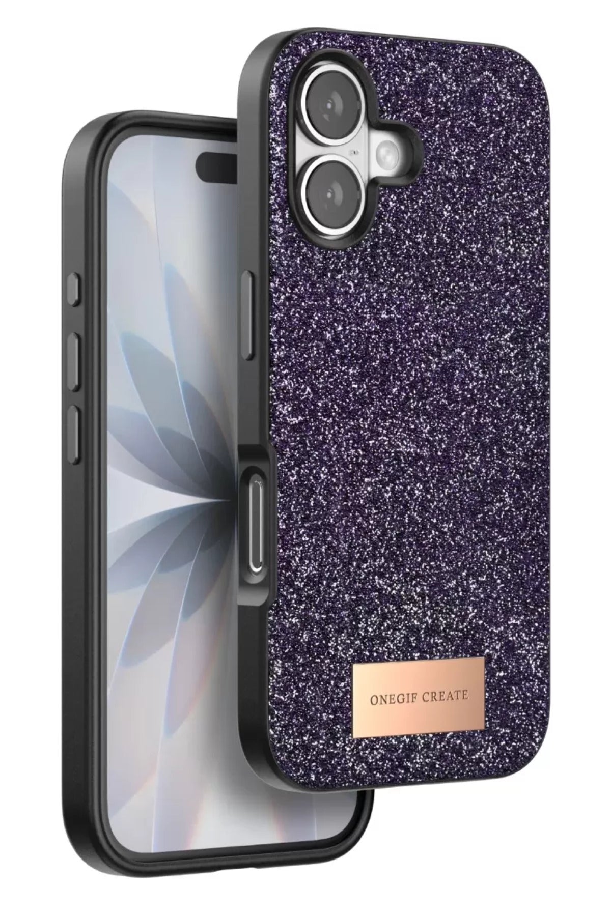 Onegif Apple iPhone 17 Uyumlu Bright Simli Kapak - Derin Mor
