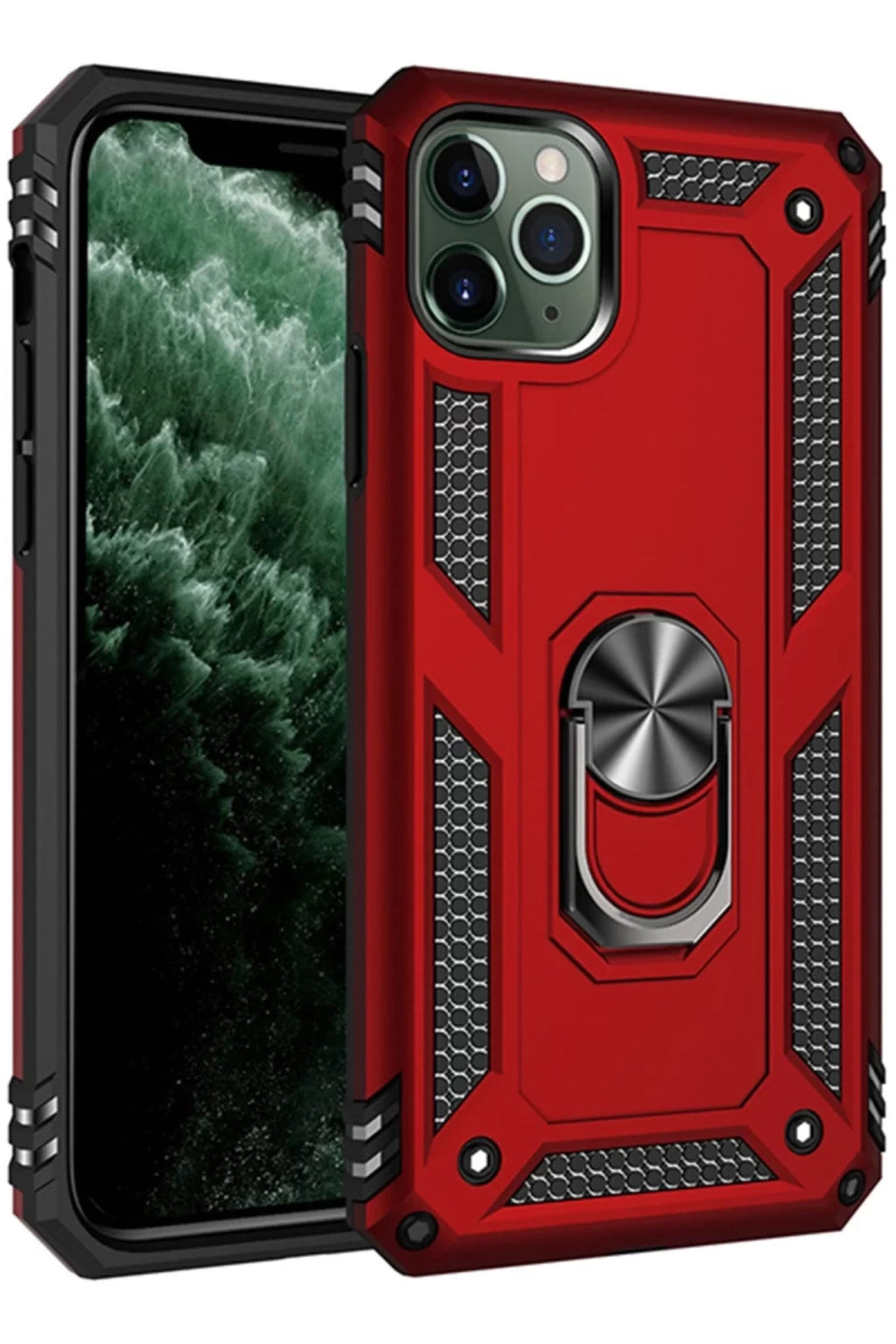 Apple iPhone 11 Pro Max Uyumlu Kılıf Sofya Yüzüklü Silikon Kapak - Kırmızı
