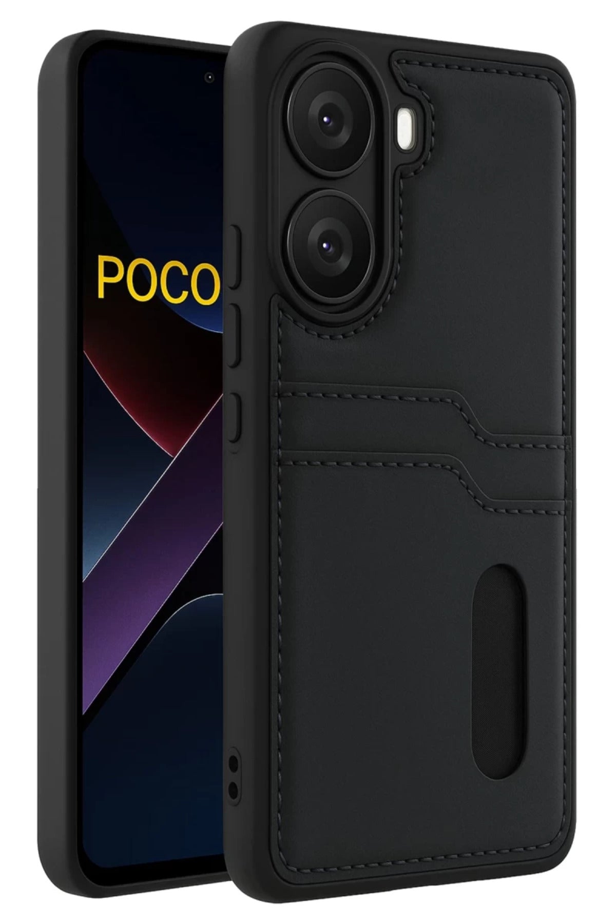 Xiaomi Poco X7 Pro Uyumlu Kılıf Sara Kartvizitli Deri Kılıf - Siyah