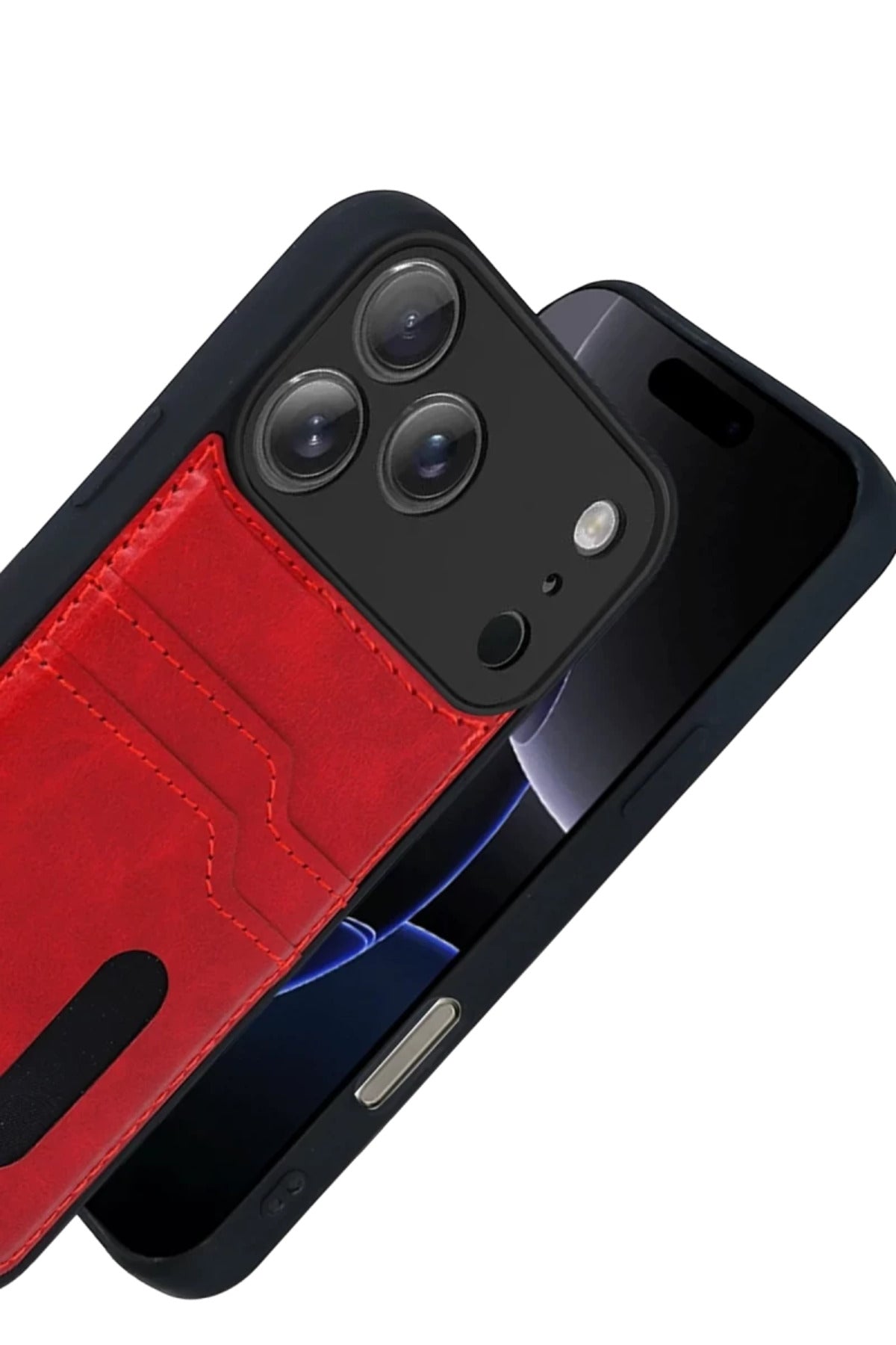 Apple iPhone 17 Pro Uyumlu Sara Kartvizitli Deri Kılıf - Kırmızı