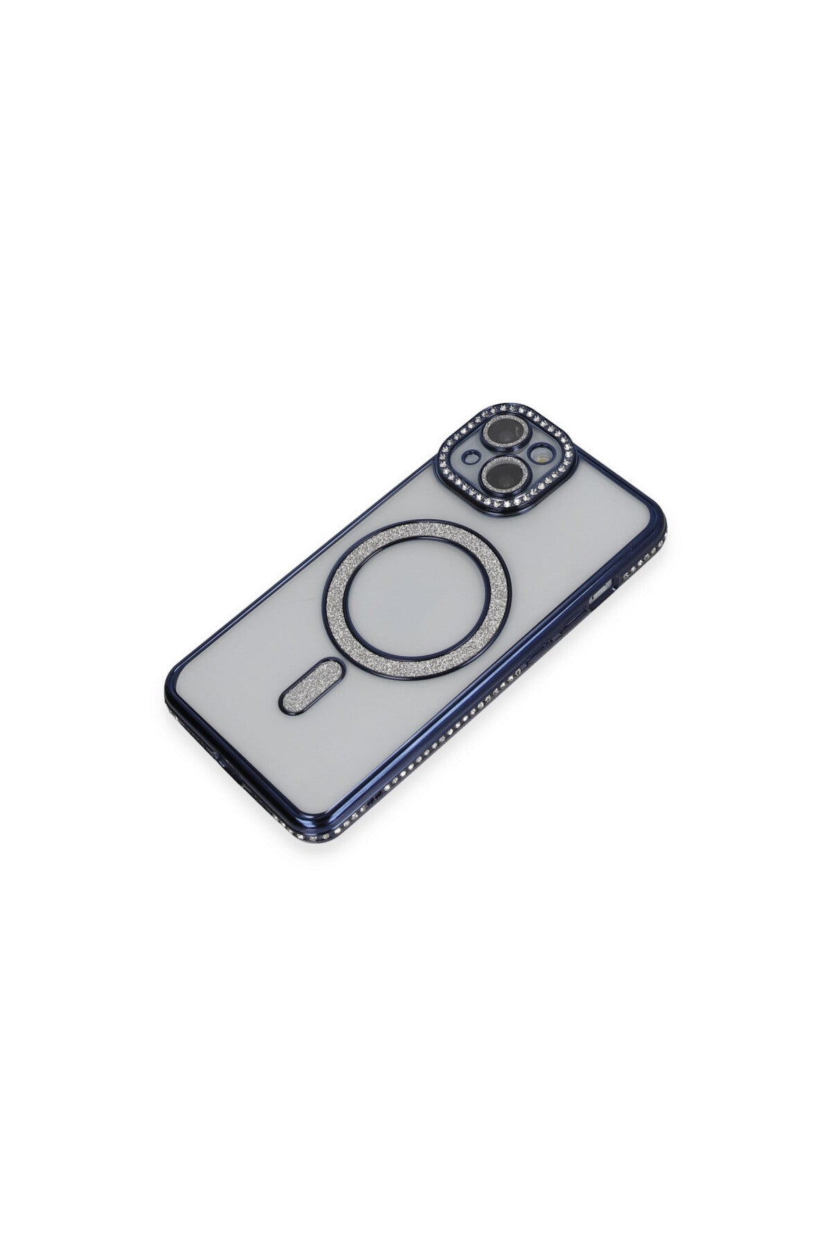 Apple iPhone 14 Uyumlu Kılıf Joke Simli Magneticsafe Kılıf - Lacivert
