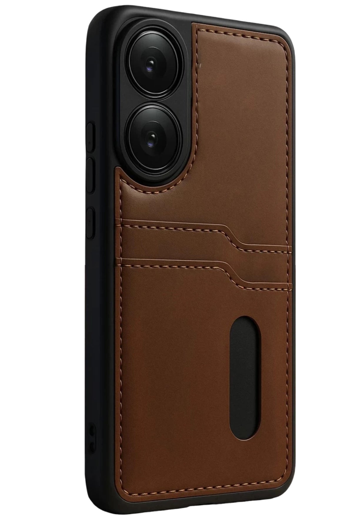 Oppo A38 Uyumlu Sara Kartvizitli Deri Kılıf - Taba