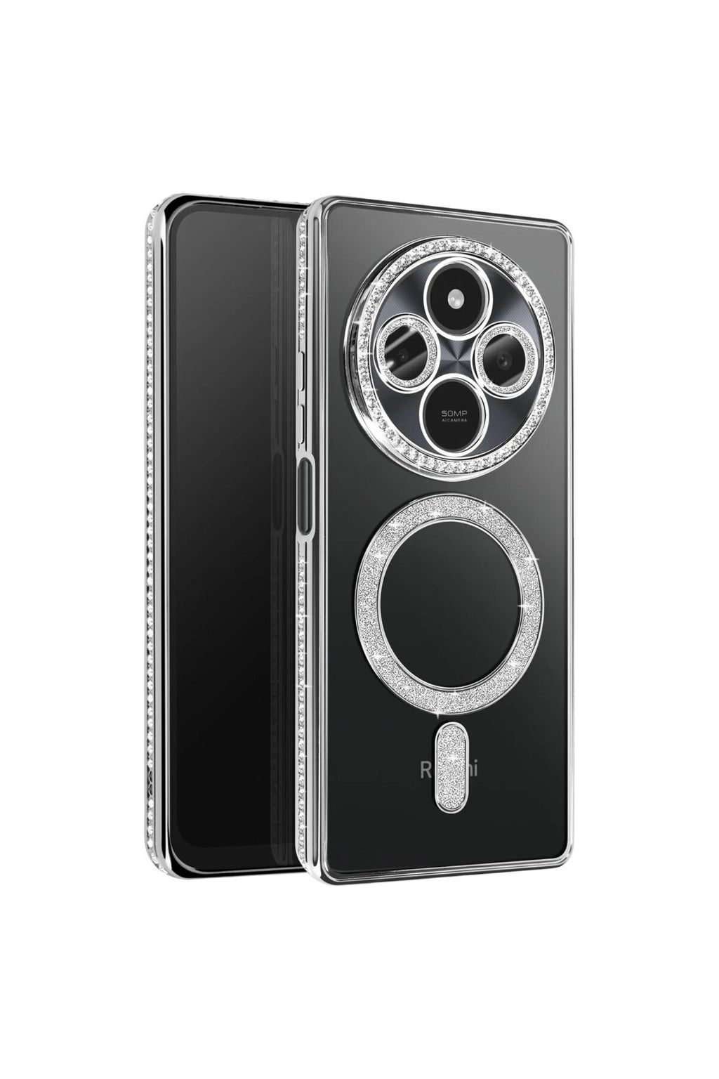 Xiaomi Redmi 14C Uyumlu Joke Simli Magneticsafe Kılıf - Gümüş