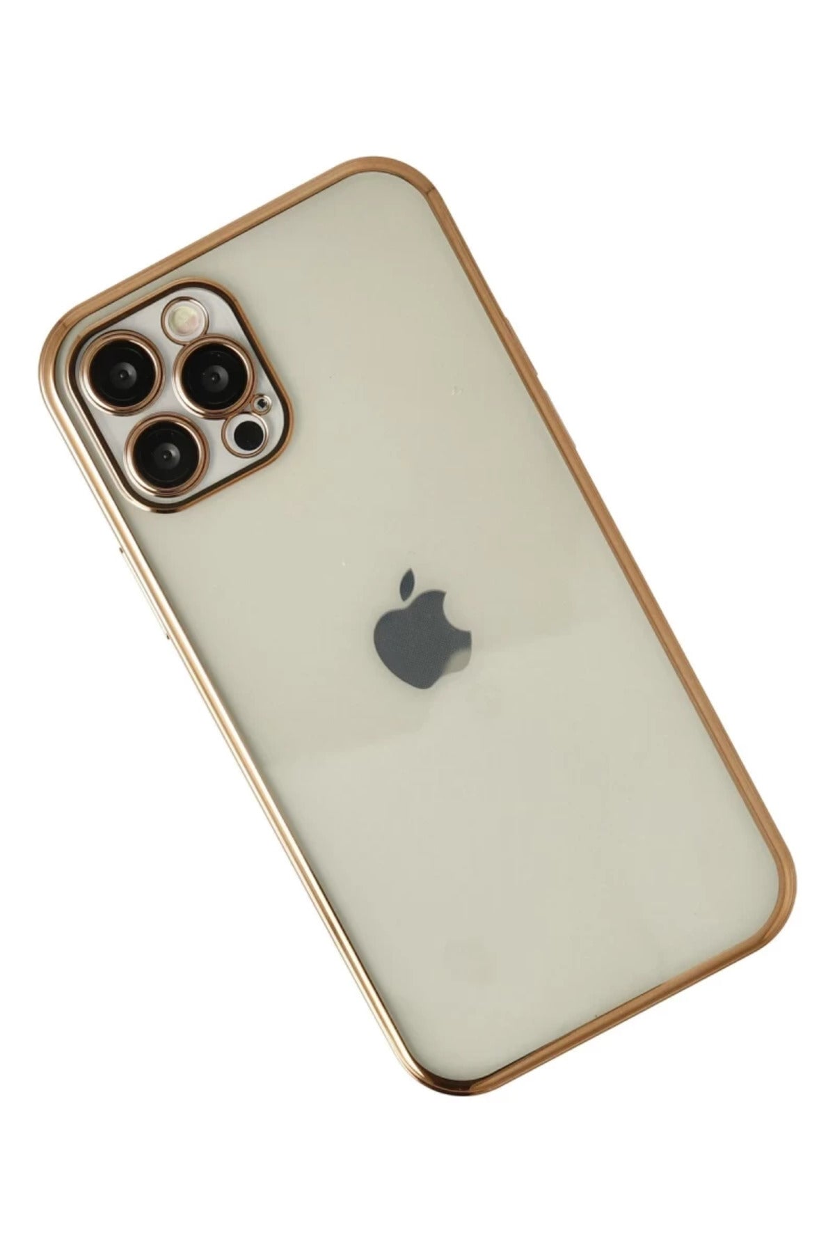 Apple iPhone 12 Pro Uyumlu Kılıf Lensli Silikon - Gold