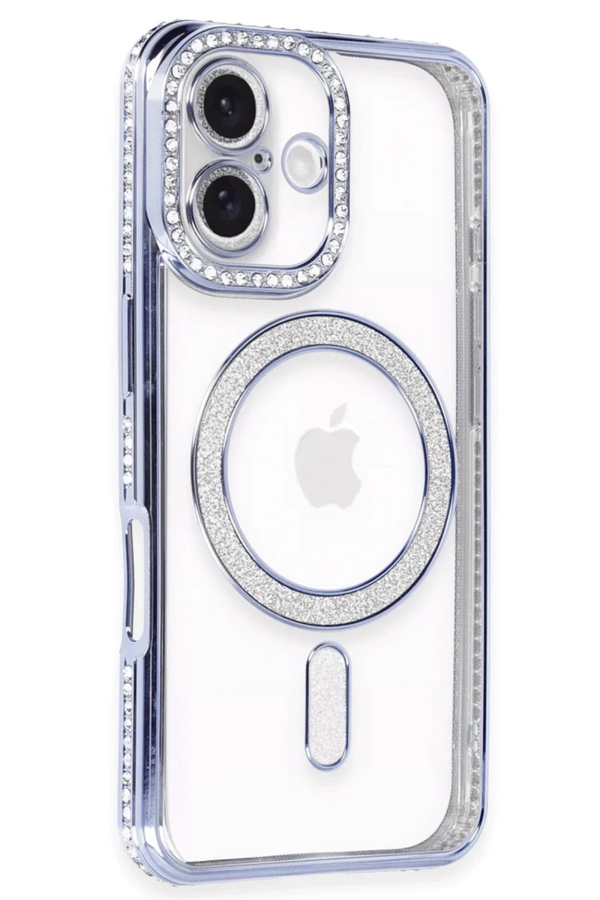 Apple iPhone 16 Plus Uyumlu Kılıf Joke Simli Magneticsafe Kılıf - Mavi