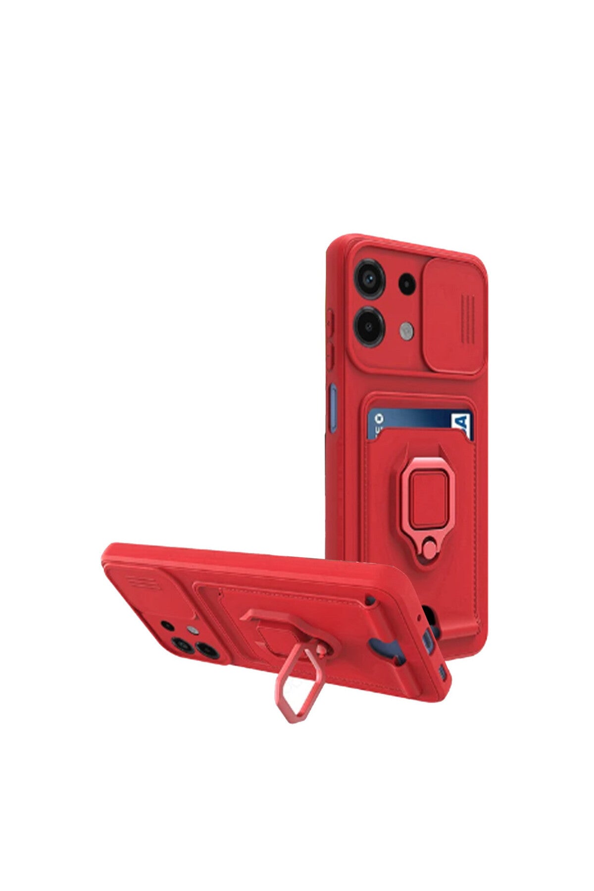 Xiaomi Redmi Note 13 4G Uyumlu Kılıf Zuma Kartvizitli Yüzüklü Silikon - Kırmızı