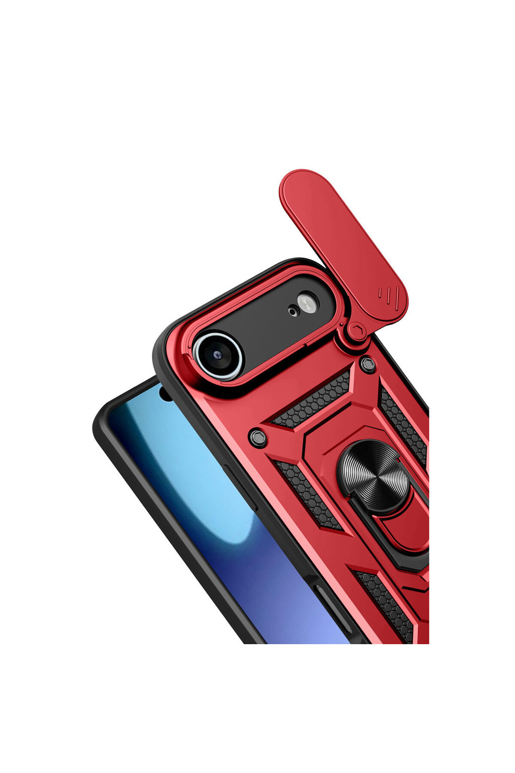 Apple iPhone 17 Air Uyumlu Pars Lens Yüzüklü Silikon - Kırmızı