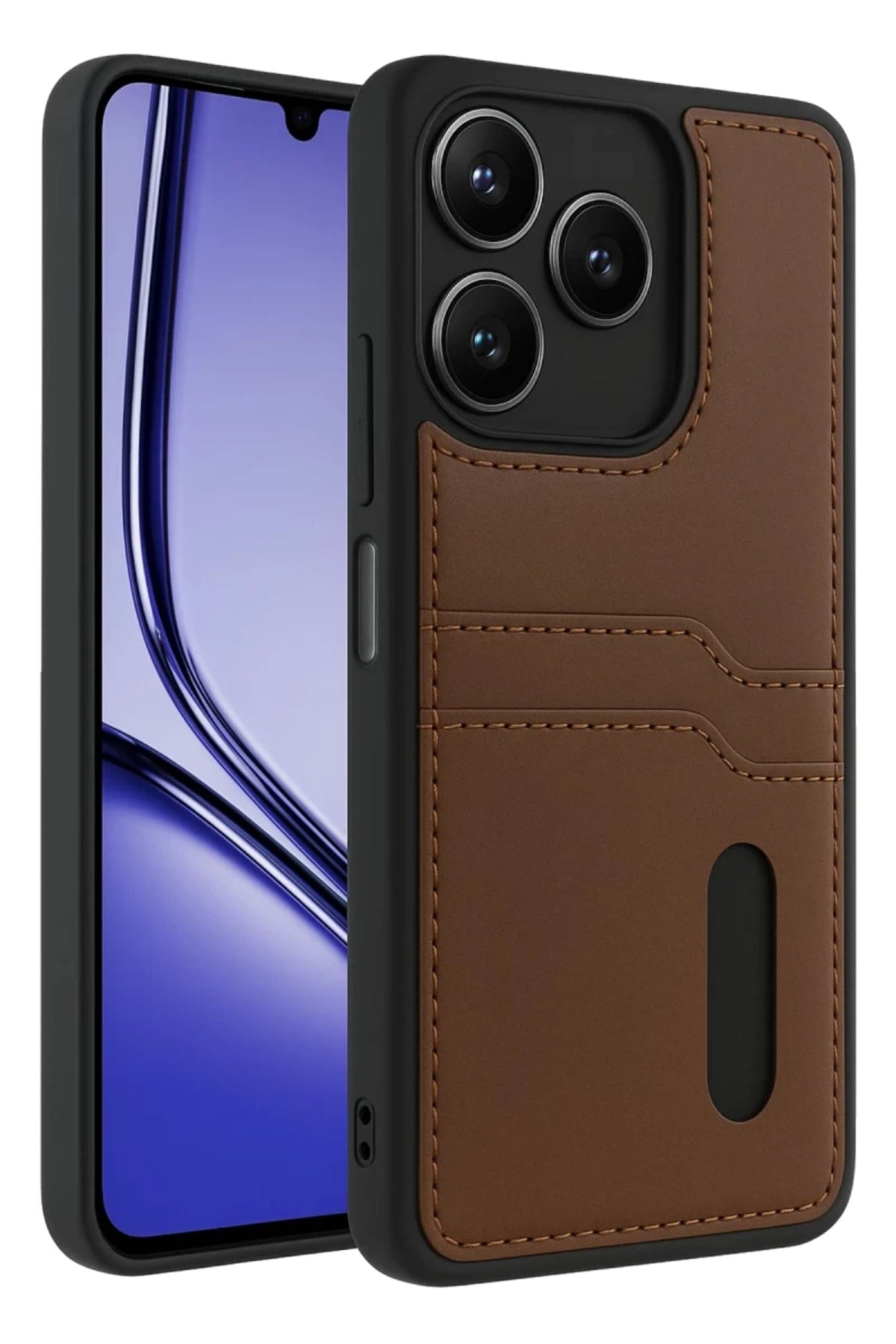 Realme Note 50 4G Uyumlu Kılıf Sara Kartvizitli Deri Kılıf - Taba