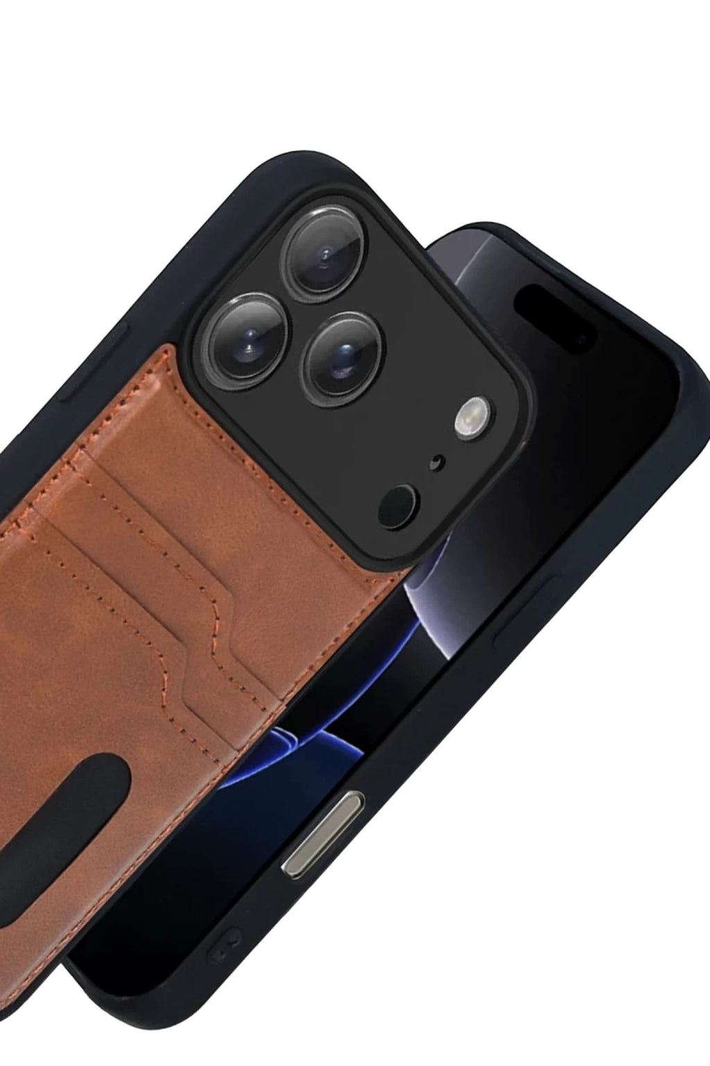 Apple iPhone 17 Pro Max Uyumlu Sara Kartvizitli Deri Kılıf - Taba
