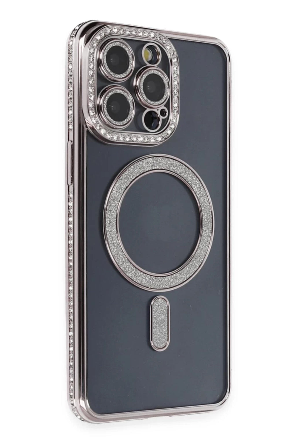 Apple iPhone 14 Pro Uyumlu Kılıf Joke Simli Magneticsafe Kılıf - Gri