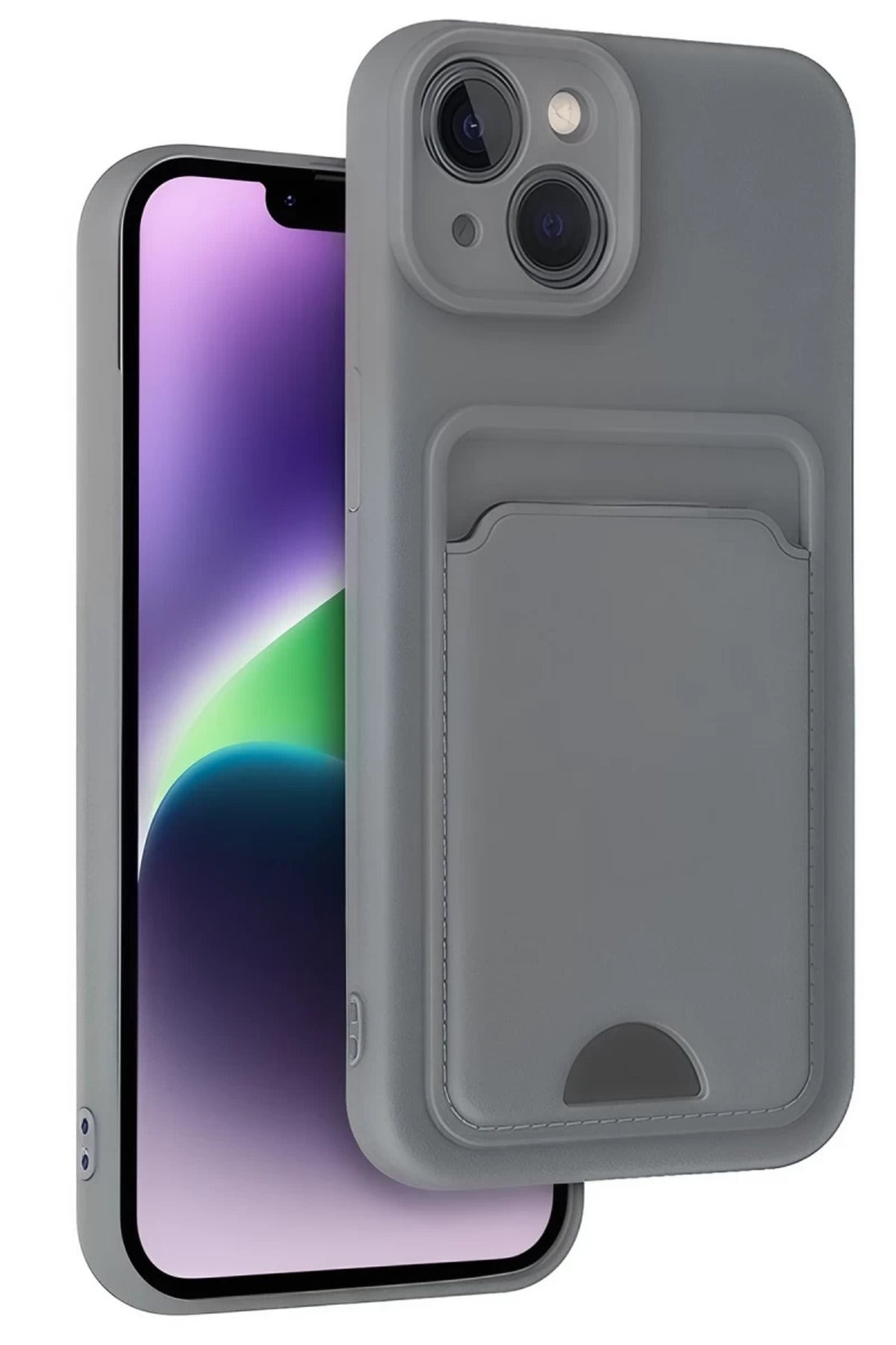 Apple iPhone 14 Uyumlu Kılıf Kelvin Kartvizitli Silikon - Gri