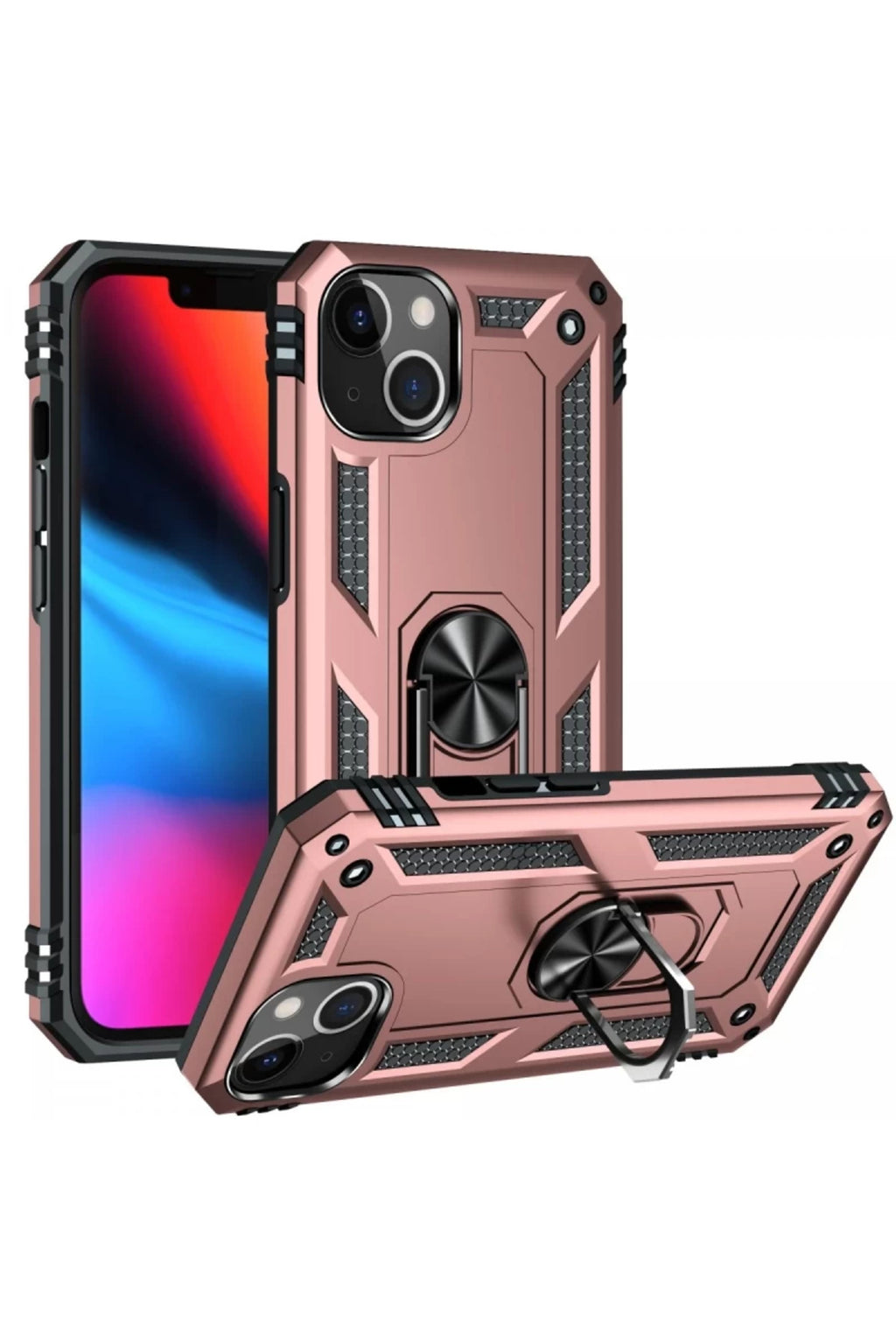 Apple iPhone 14 Plus Uyumlu Kılıf Sofya Yüzüklü Silikon Kapak - Rose