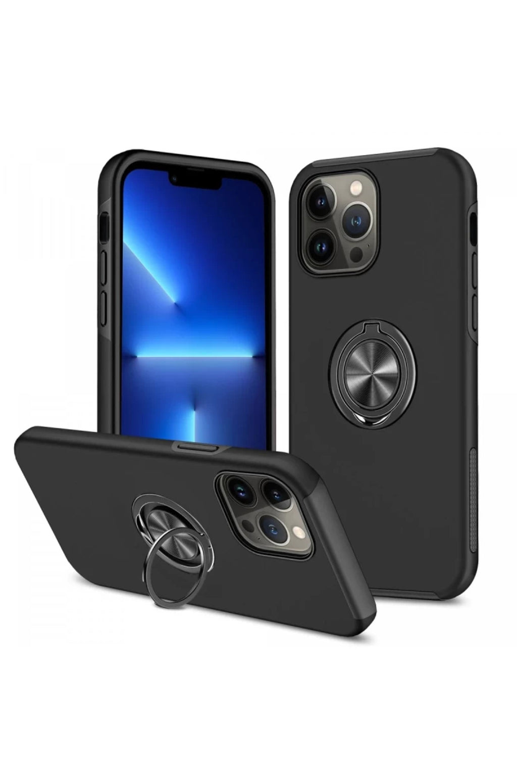 Apple iPhone 13 Pro Uyumlu Kılıf Elit Yüzüklü Kapak - Siyah