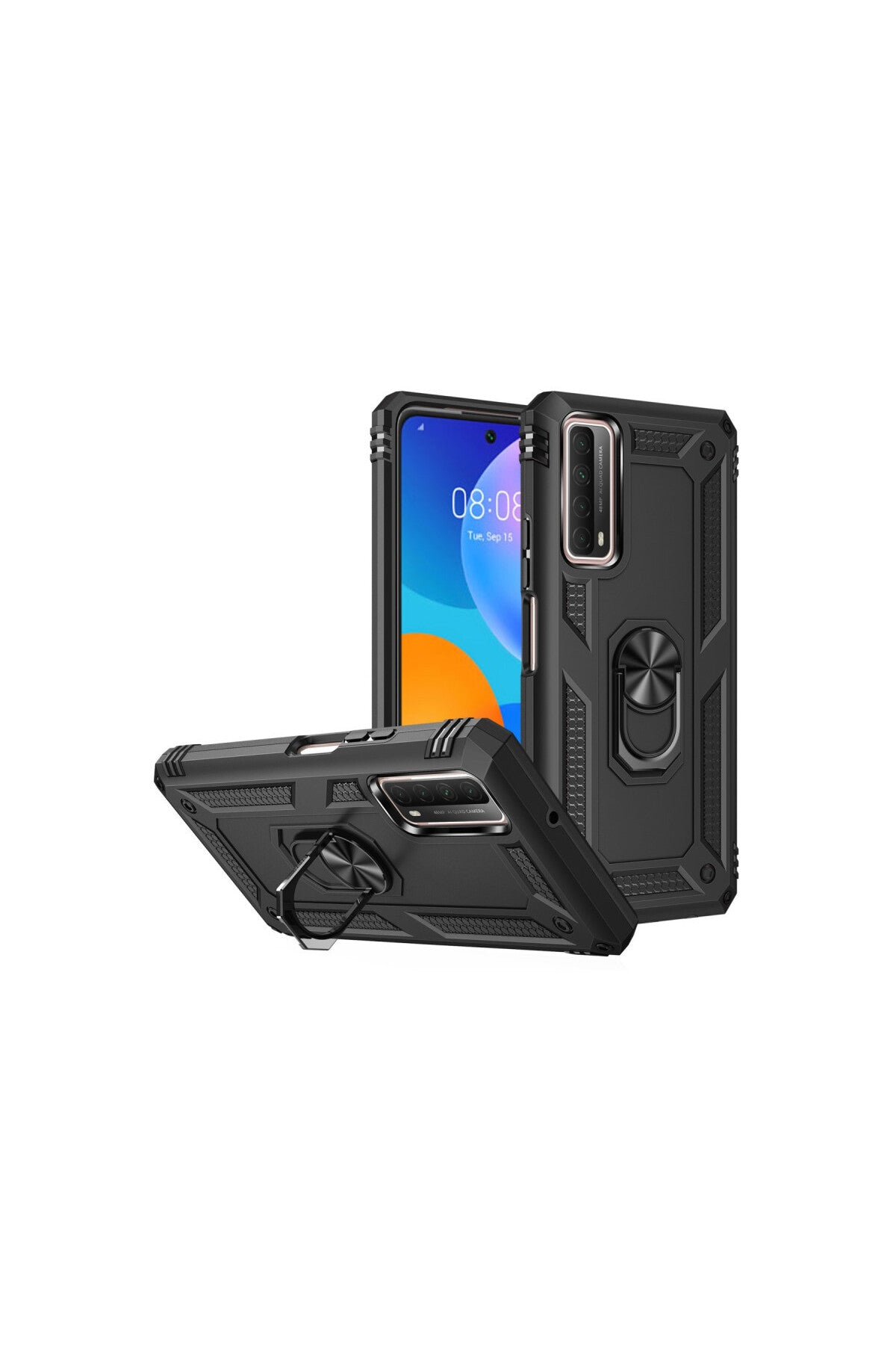 Huawei P Smart 2021 Kılıf Sofya Yüzüklü Silikon Kapak - Siyah