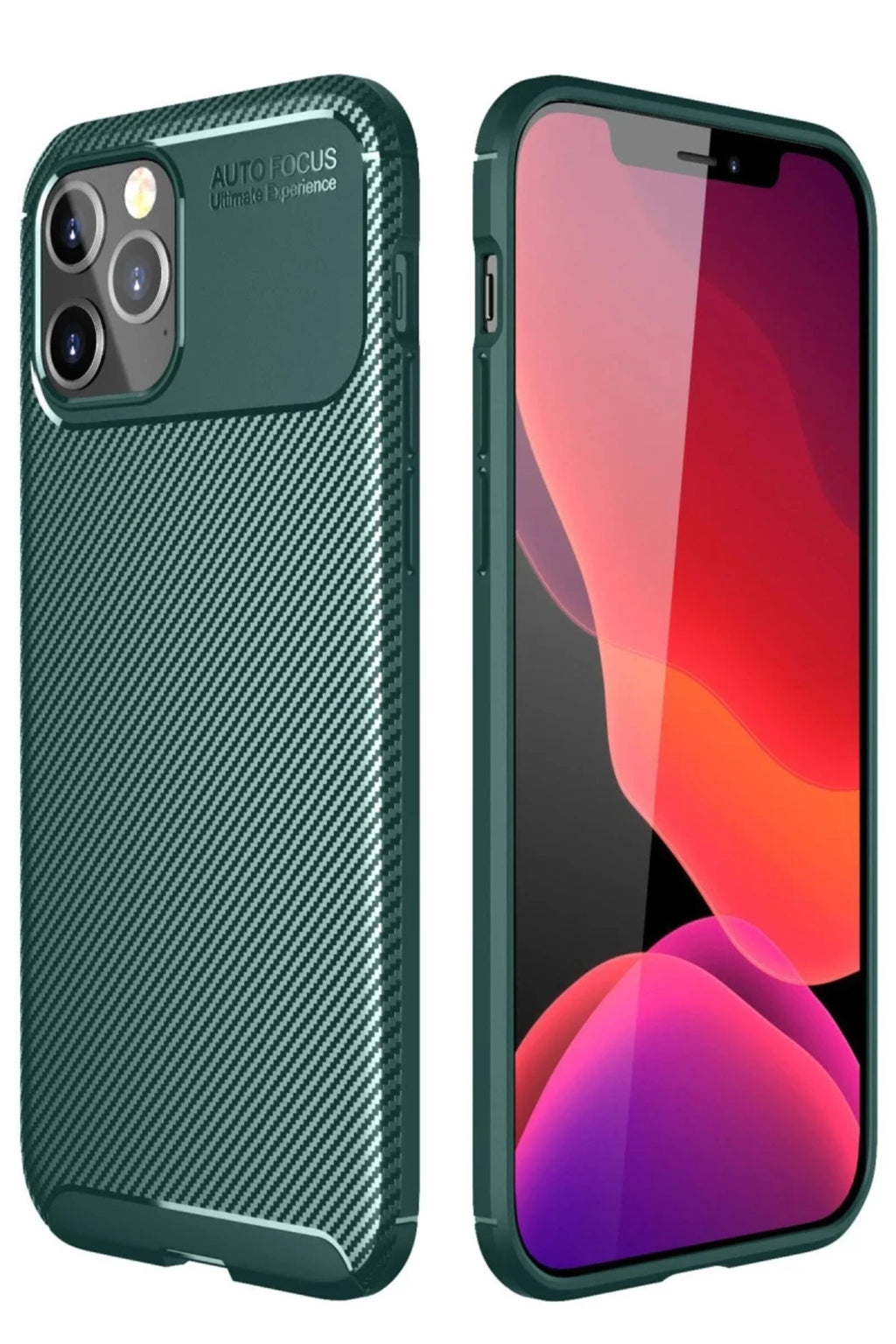 Apple iPhone 11 Pro Max Uyumlu Kılıf Auto Focus Karbon Kapak - Yeşil
