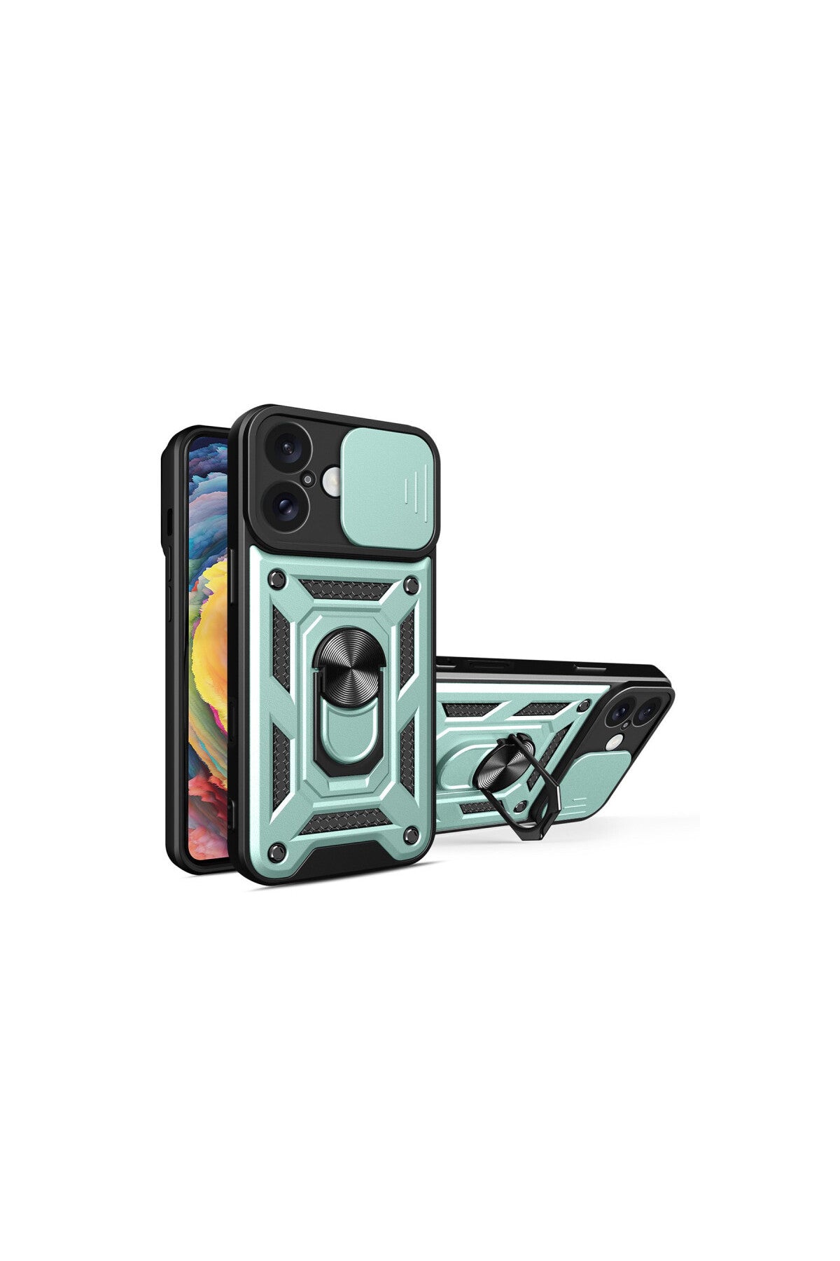Apple iPhone 16 Uyumlu Kılıf Pars Lens Yüzüklü Silikon - Yeşil