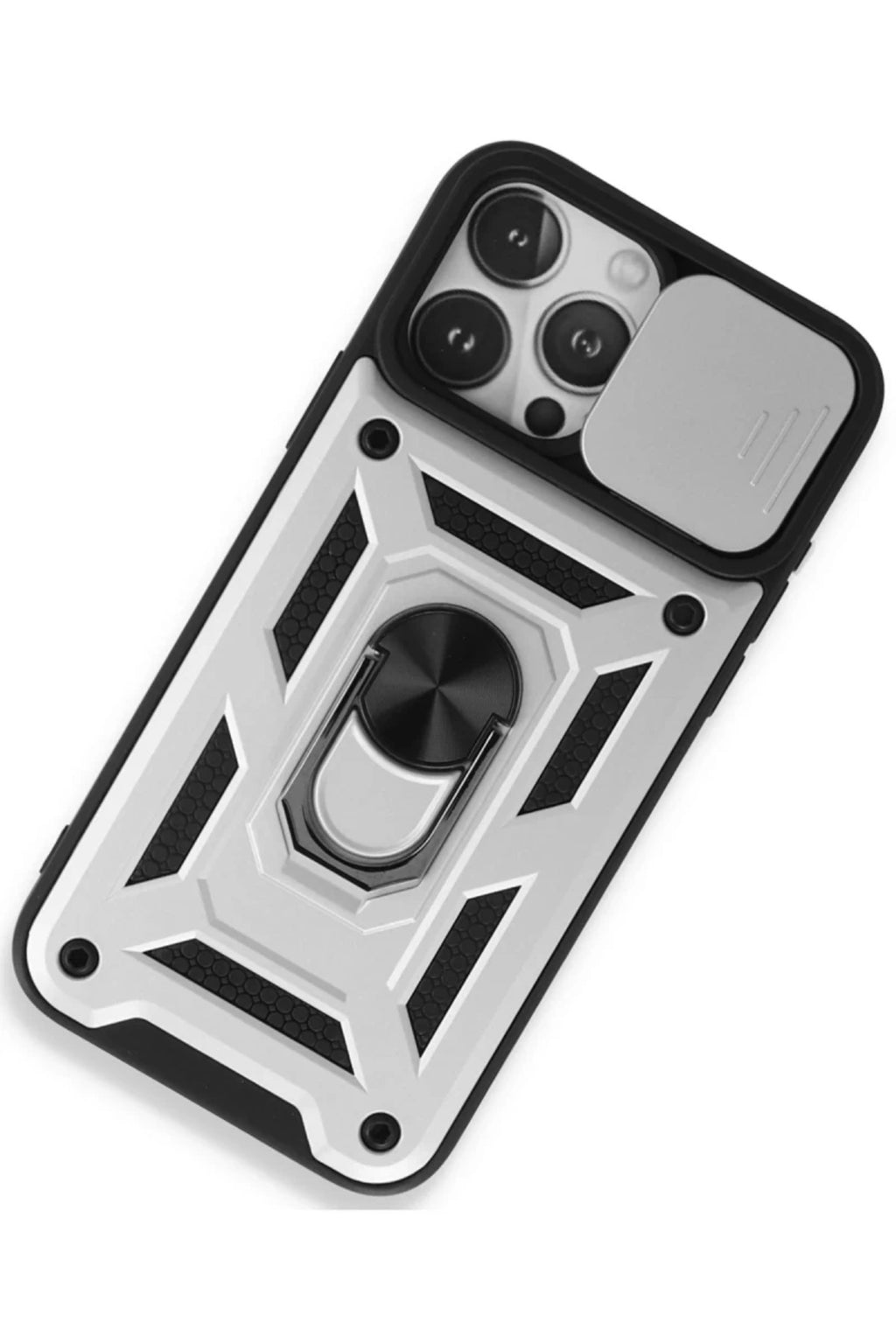 Apple iPhone 15 Pro Max Uyumlu Kılıf Pars Lens Yüzüklü Silikon - Gümüş