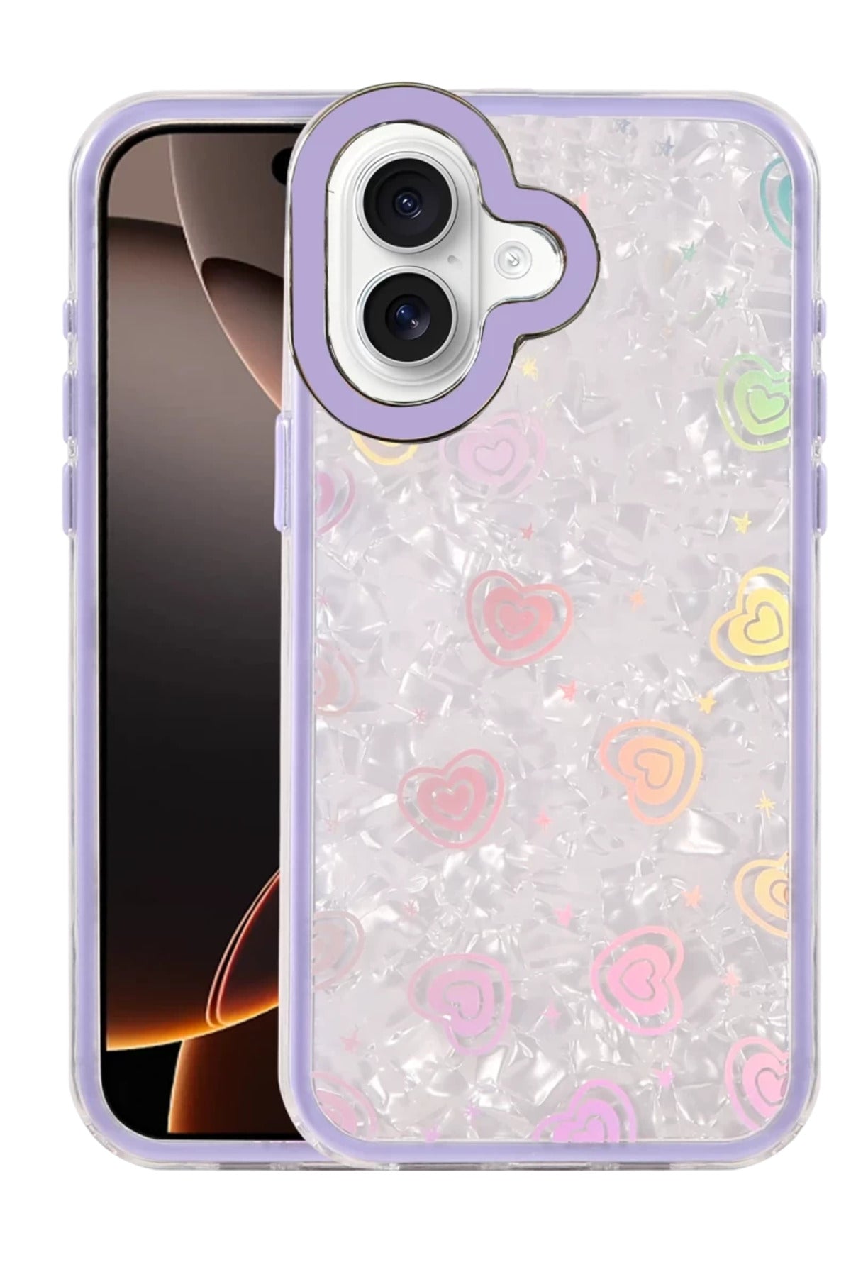 Apple iPhone 16 Uyumlu Lumi Desenli Kapak - Mor