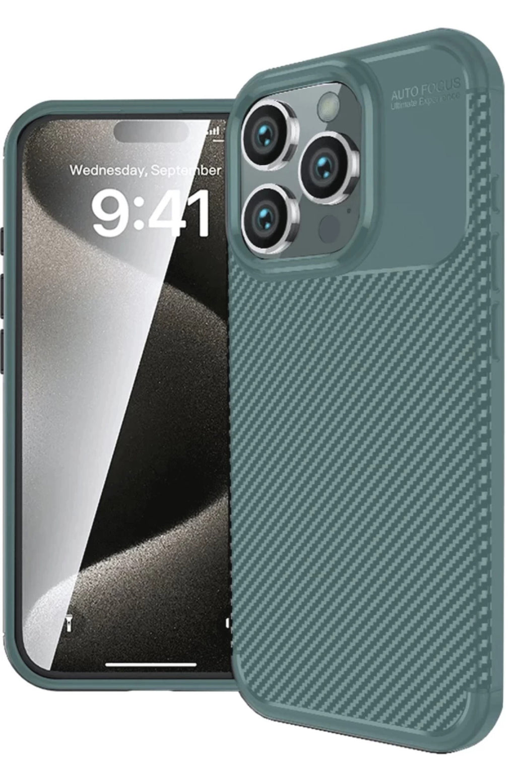 Apple iPhone 16 Pro Max Uyumlu Kılıf Auto Focus Karbon Kapak - Koyu Yeşil