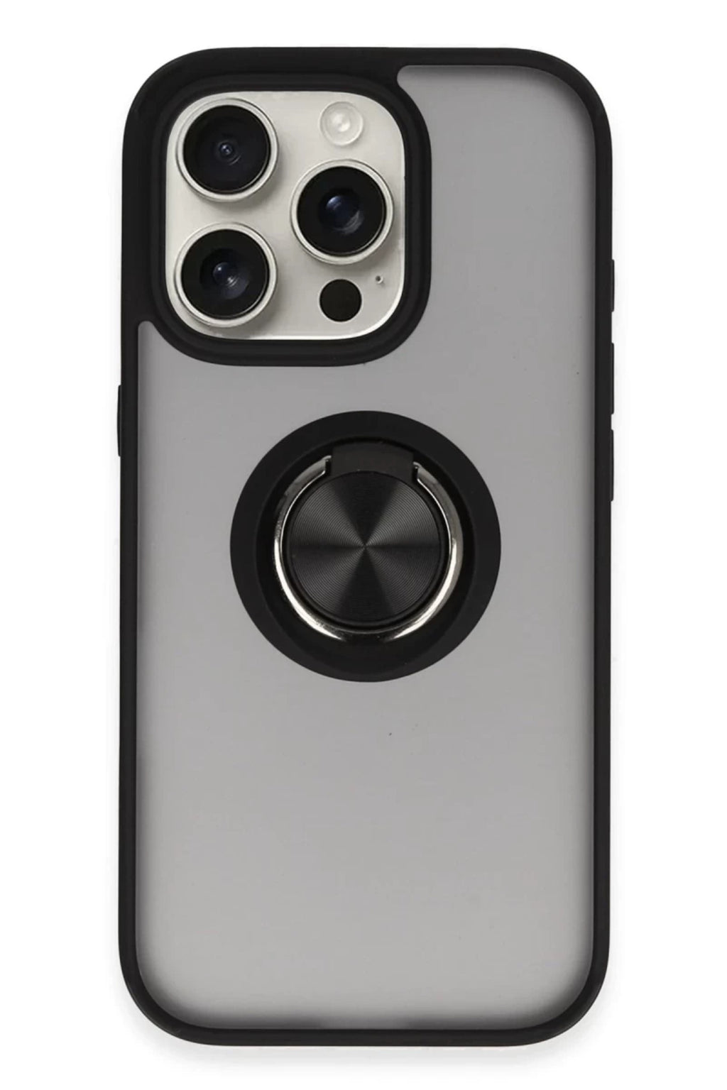 Apple iPhone 16 Pro Uyumlu Kılıf Montreal Yüzüklü Silikon Kapak - Siyah