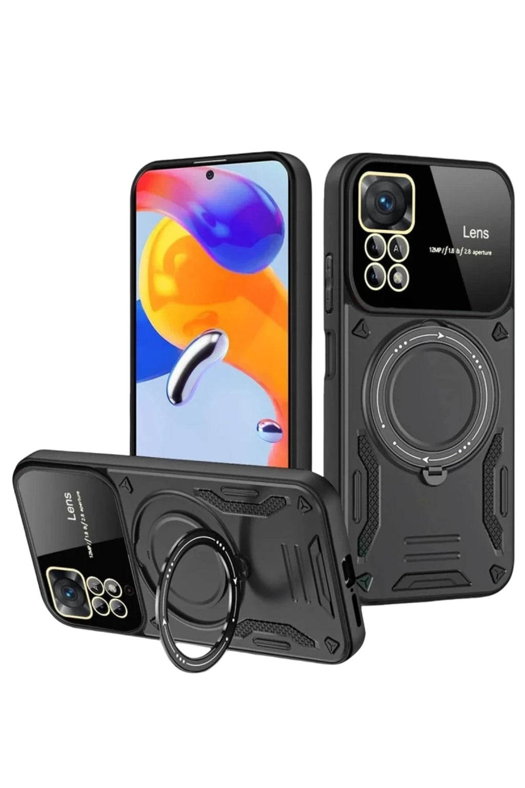 Realme 11 Pro Plus Uyumlu Joy Lens Standlı Kapak - Siyah