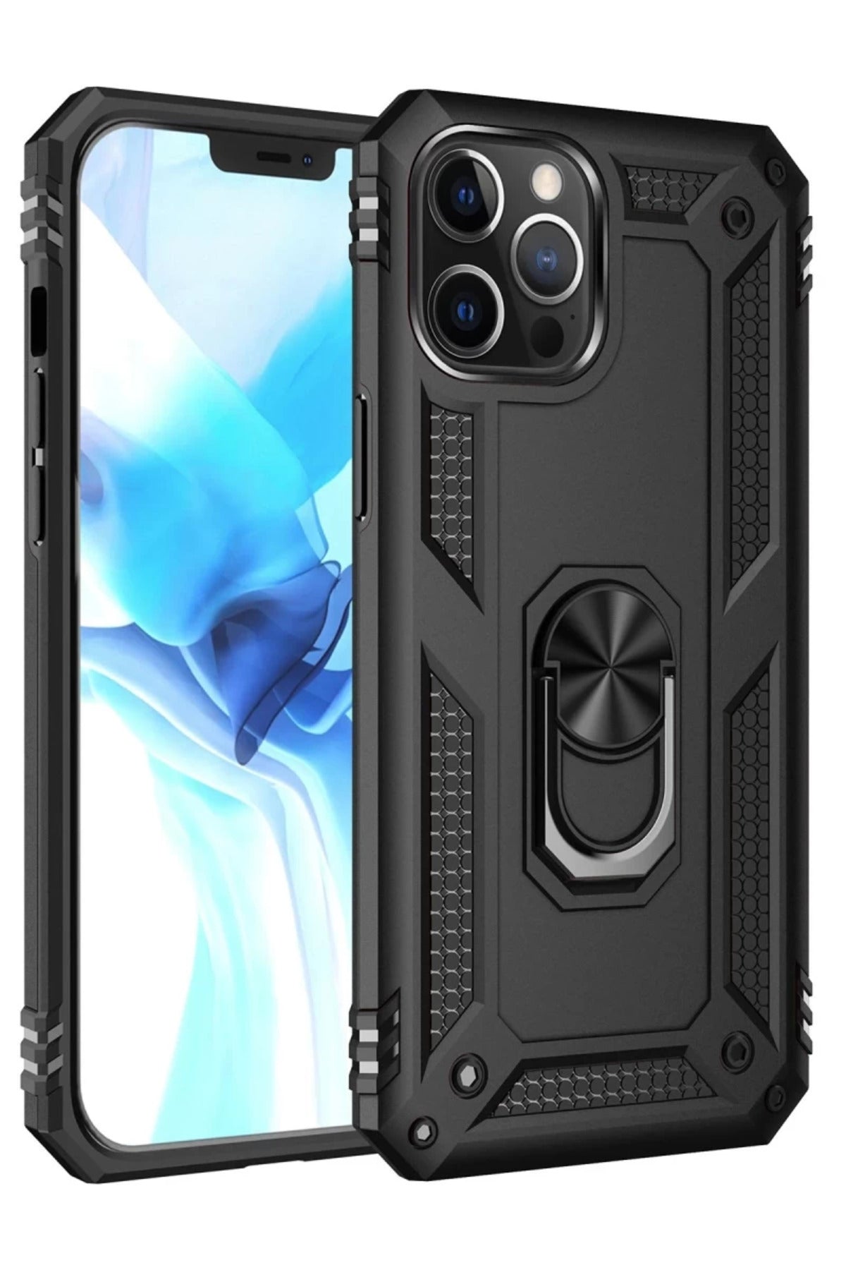 Apple iPhone 12 Pro Max Uyumlu Kılıf Sofya Yüzüklü Silikon Kapak - Siyah