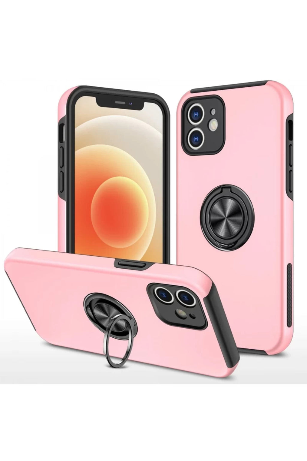 Apple iPhone 12 Uyumlu Kılıf Elit Yüzüklü Kapak - Pembe
