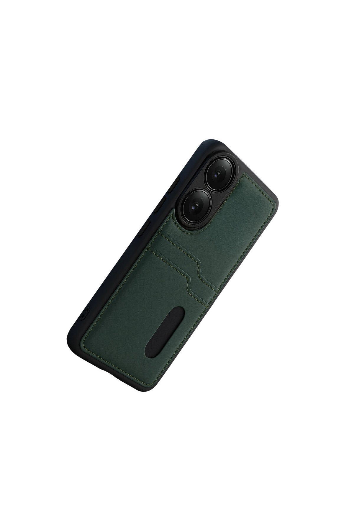 Oppo A38 Uyumlu Sara Kartvizitli Deri Kılıf - Yeşil