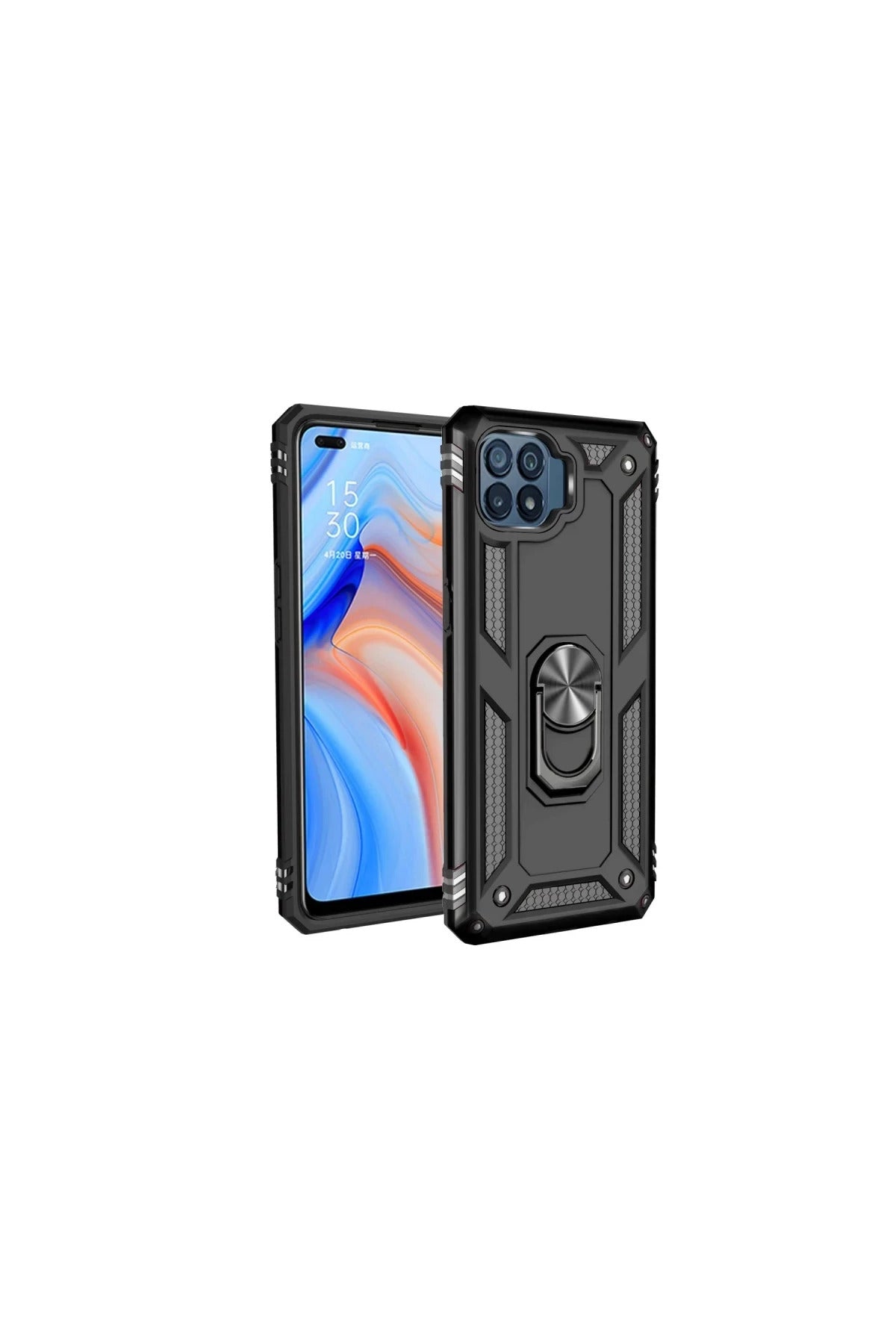 Oppo Reno 4 Lite Uyumlu Kılıf Sofya Yüzüklü Silikon Kapak - Siyah