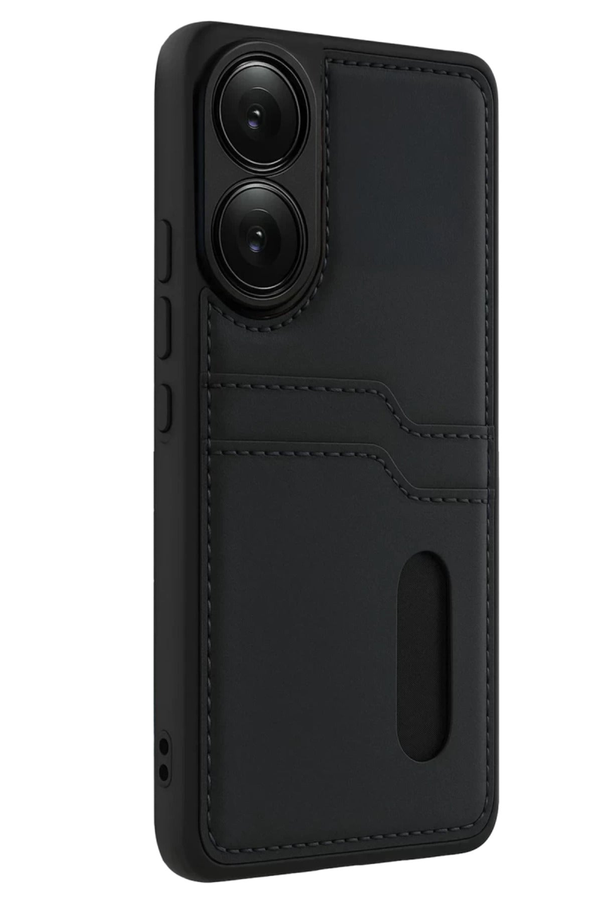 Oppo A38 Uyumlu Sara Kartvizitli Deri Kılıf - Siyah
