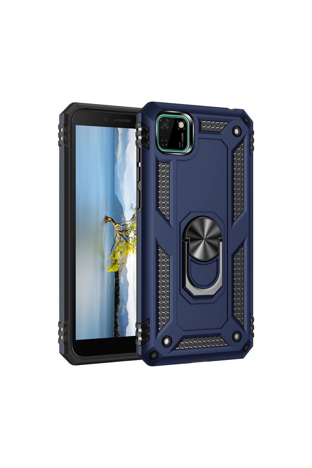 Huawei Y5P Uyumlu Kılıf Sofya Yüzüklü Silikon Kapak - Lacivert