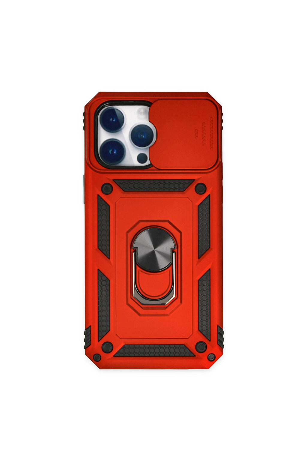 Apple iPhone 14 Pro Max Uyumlu Kılıf Pars Lens Yüzüklü Silikon - Kırmızı