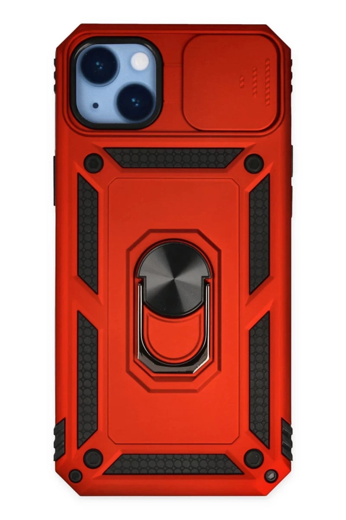 Apple iPhone 14 Plus Uyumlu Kılıf Pars Lens Yüzüklü Silikon - Kırmızı
