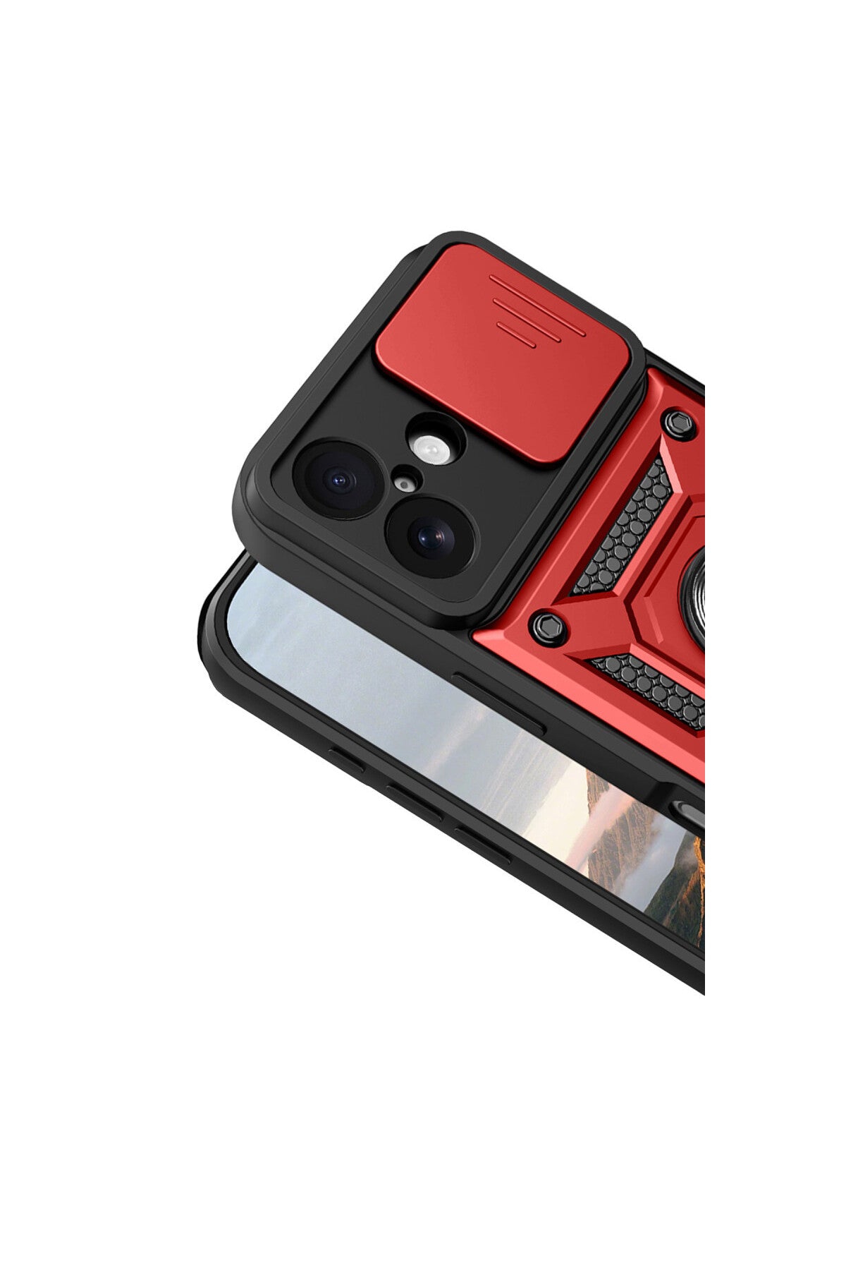 Apple iPhone 17 Uyumlu Pars Lens Yüzüklü Silikon - Kırmızı